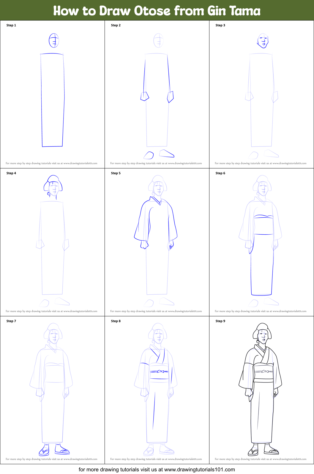 How to Draw Otose from Gin Tama Printable Step by Step