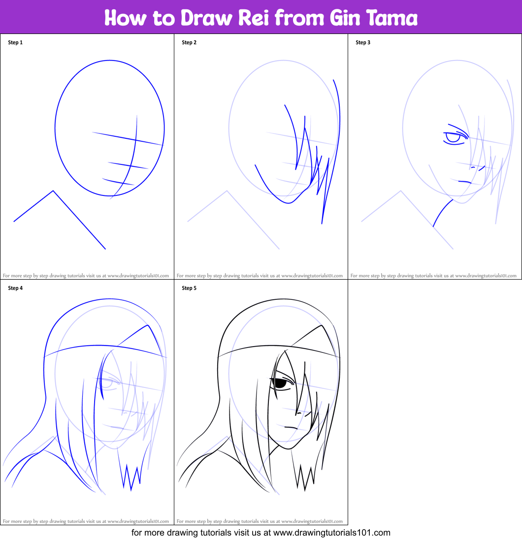 How to Draw Rei from Gin Tama Printable Step by Step