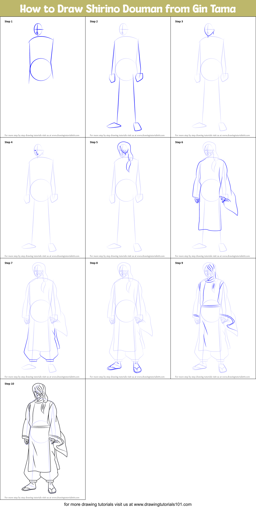 How to Draw Shirino Douman from Gin Tama Printable Step by Step