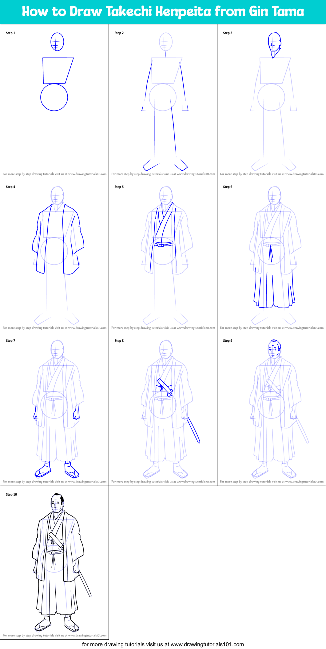 How to Draw Takechi Henpeita from Gin Tama Printable Step by Step