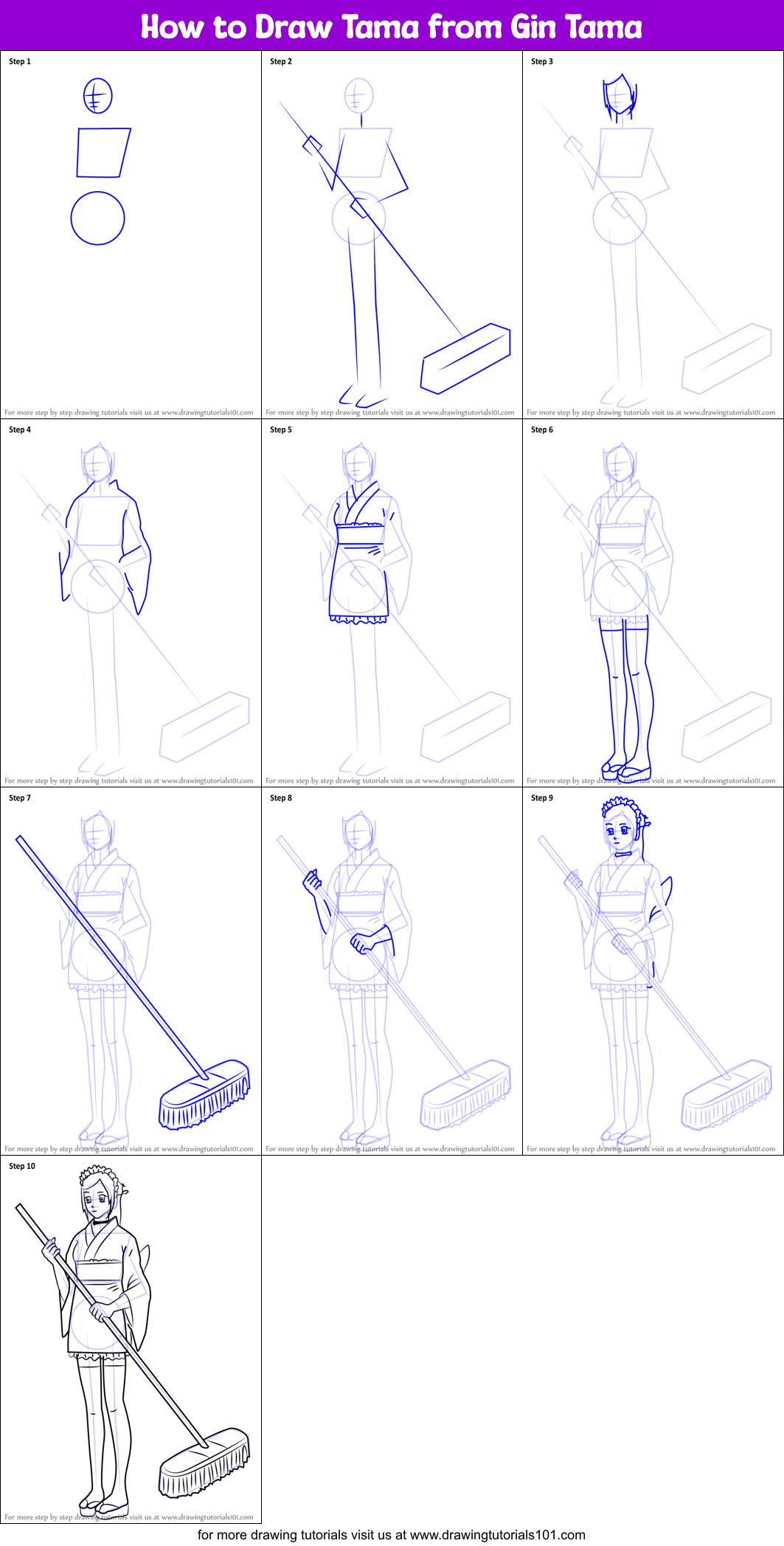 How to Draw Tama from Gin Tama Printable Step by Step