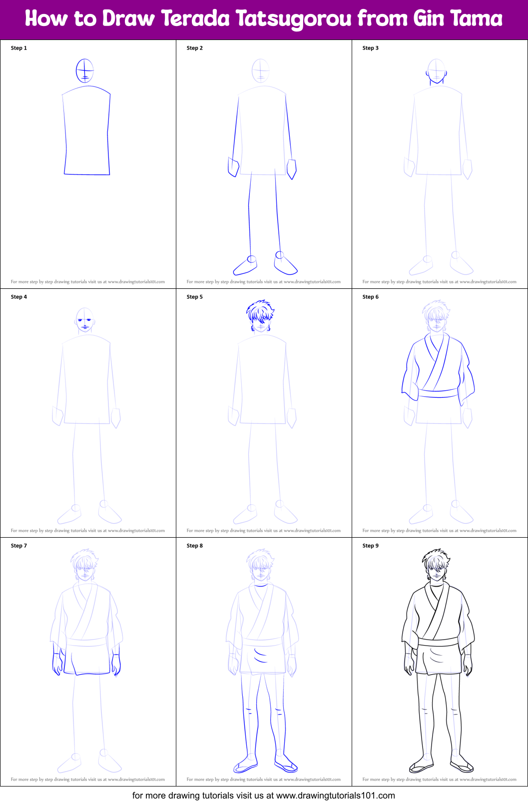 How to Draw Terada Tatsugorou from Gin Tama Printable Step by Step
