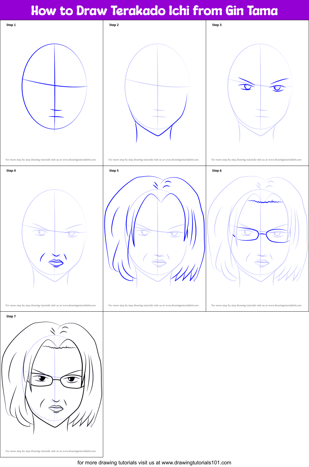 How to Draw Terakado Ichi from Gin Tama Printable Step by Step