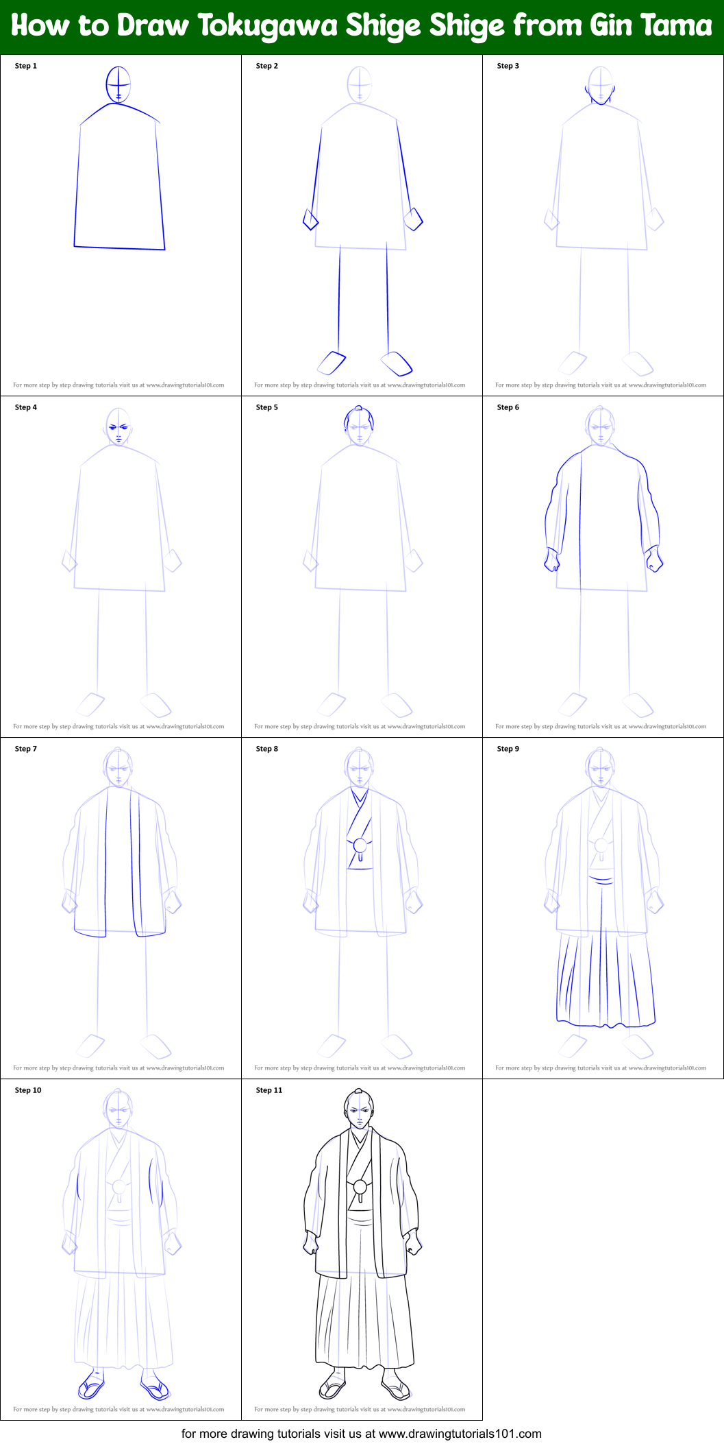 How to Draw Tokugawa Shige Shige from Gin Tama Printable Step by Step