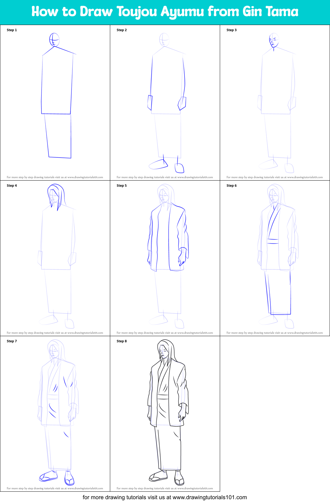 How to Draw Toujou Ayumu from Gin Tama Printable Step by Step