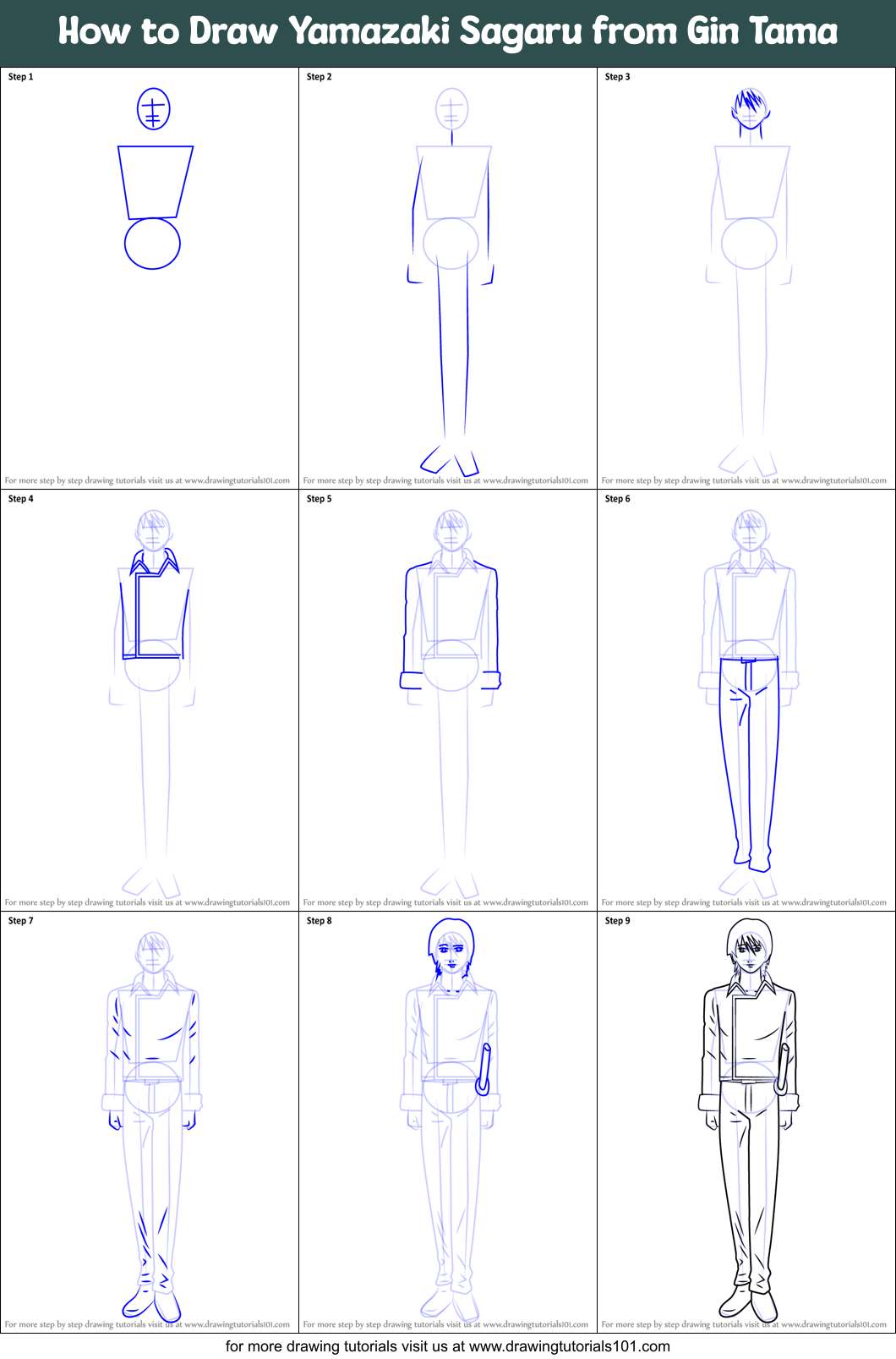 How to Draw Yamazaki Sagaru from Gin Tama Printable Step by Step