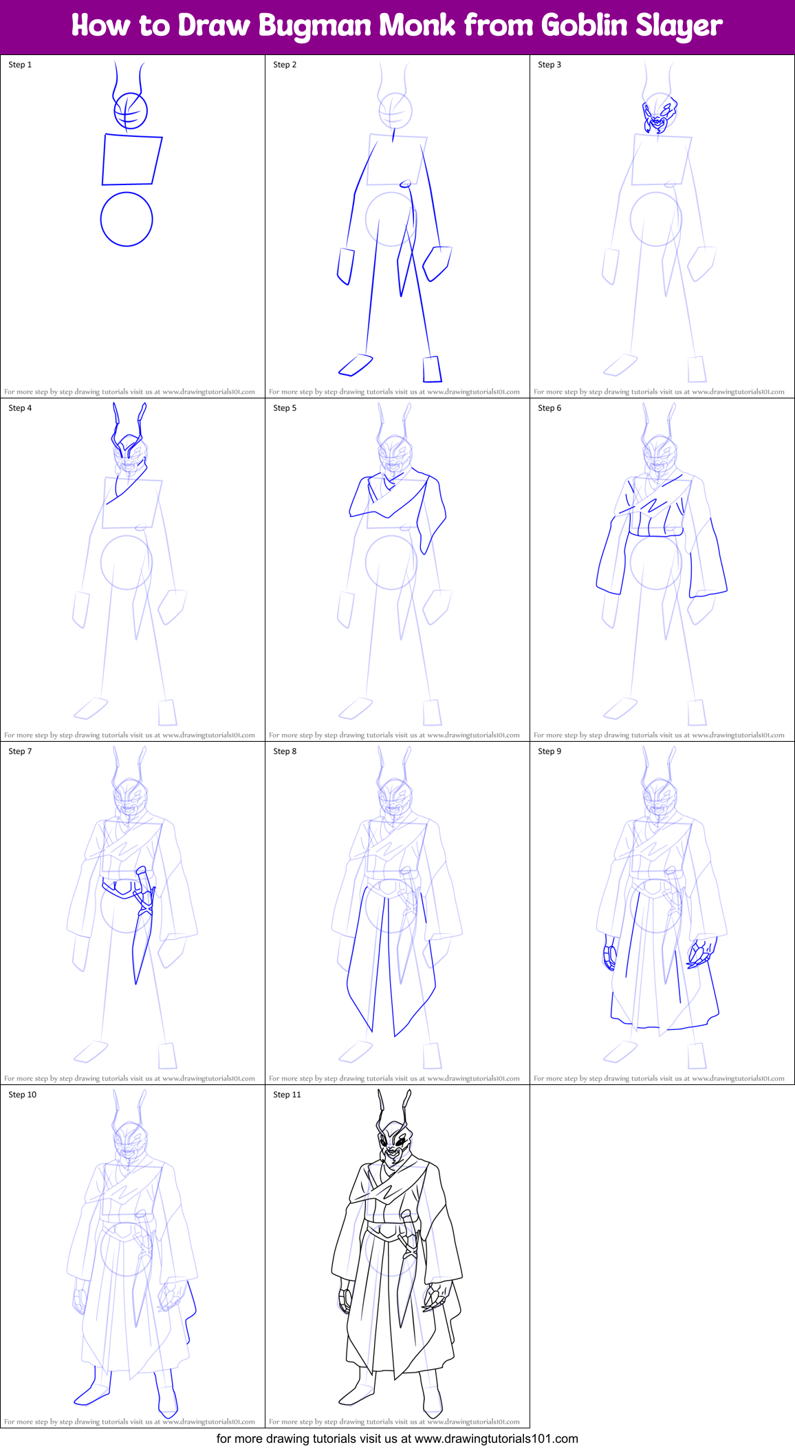 How to Draw Bugman Monk from Goblin Slayer Printable Step by Step