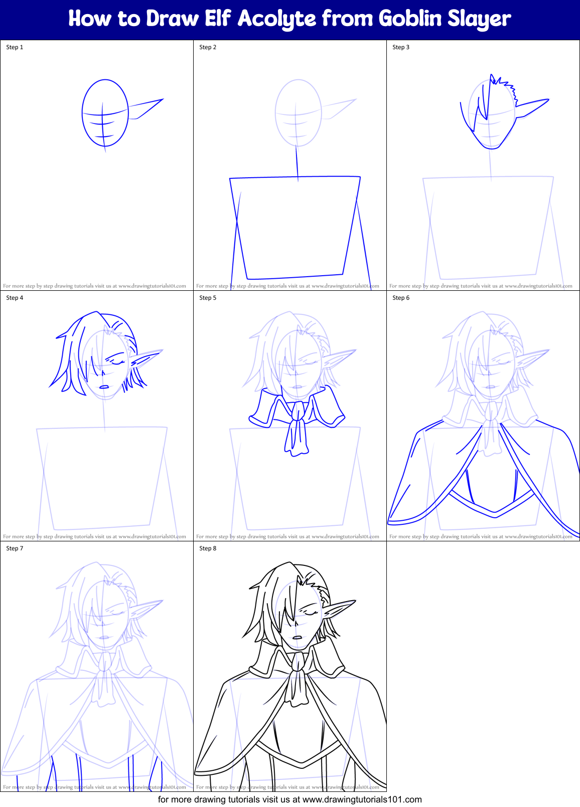 How to Draw Elf Acolyte from Goblin Slayer Printable Step by Step