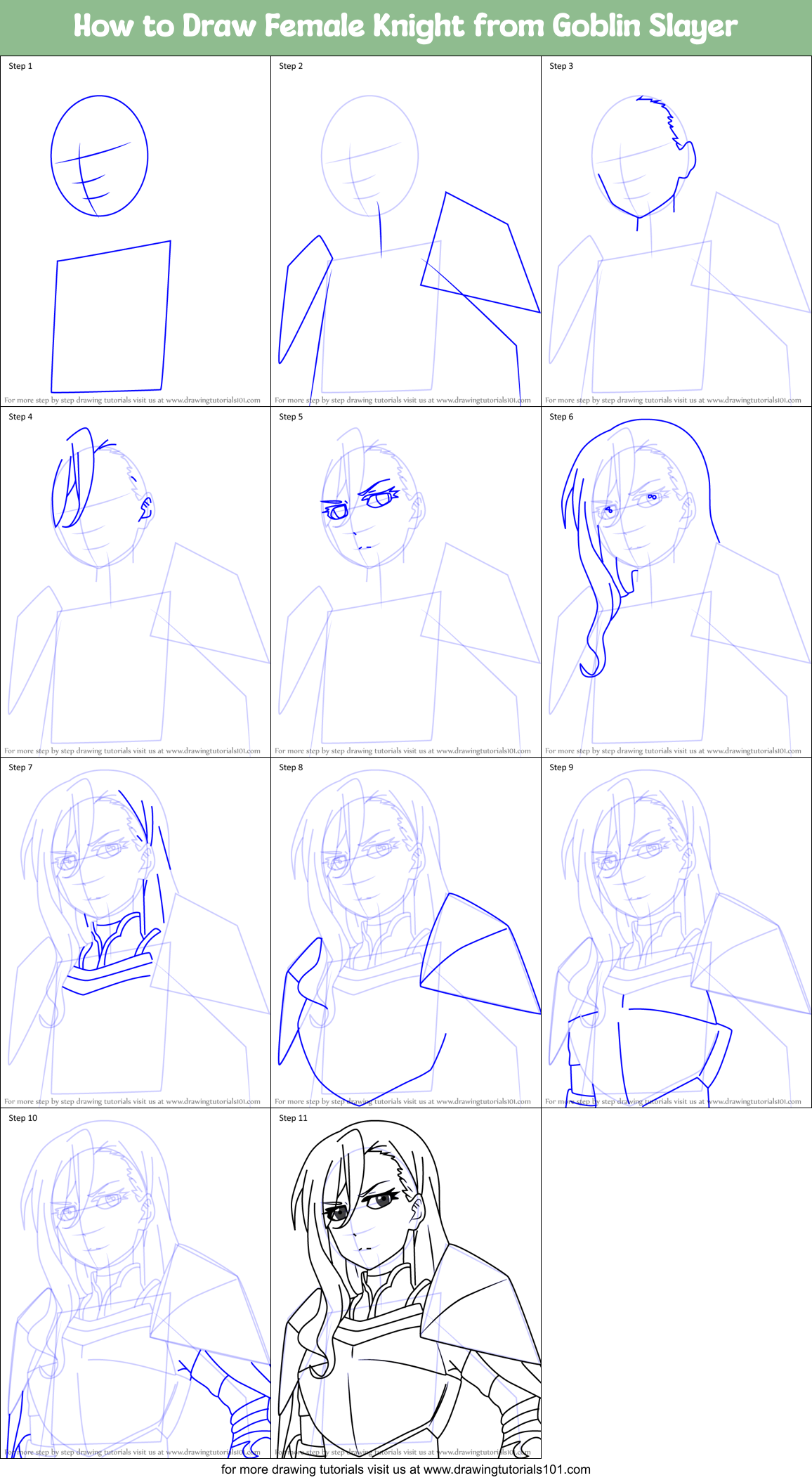 How to Draw Female Knight from Goblin Slayer Printable Step by Step