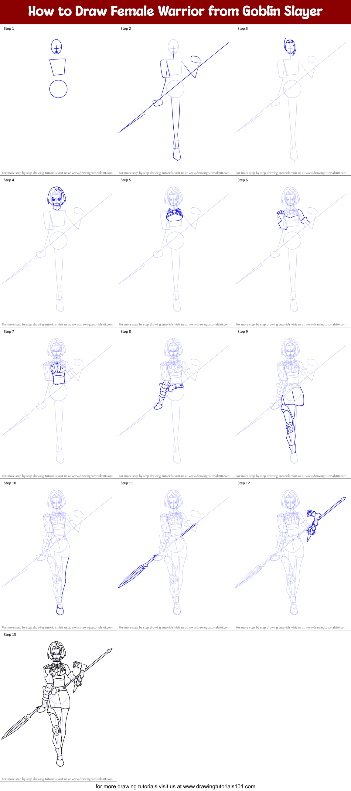 How to Draw Female Warrior from Goblin Slayer Printable Step by Step