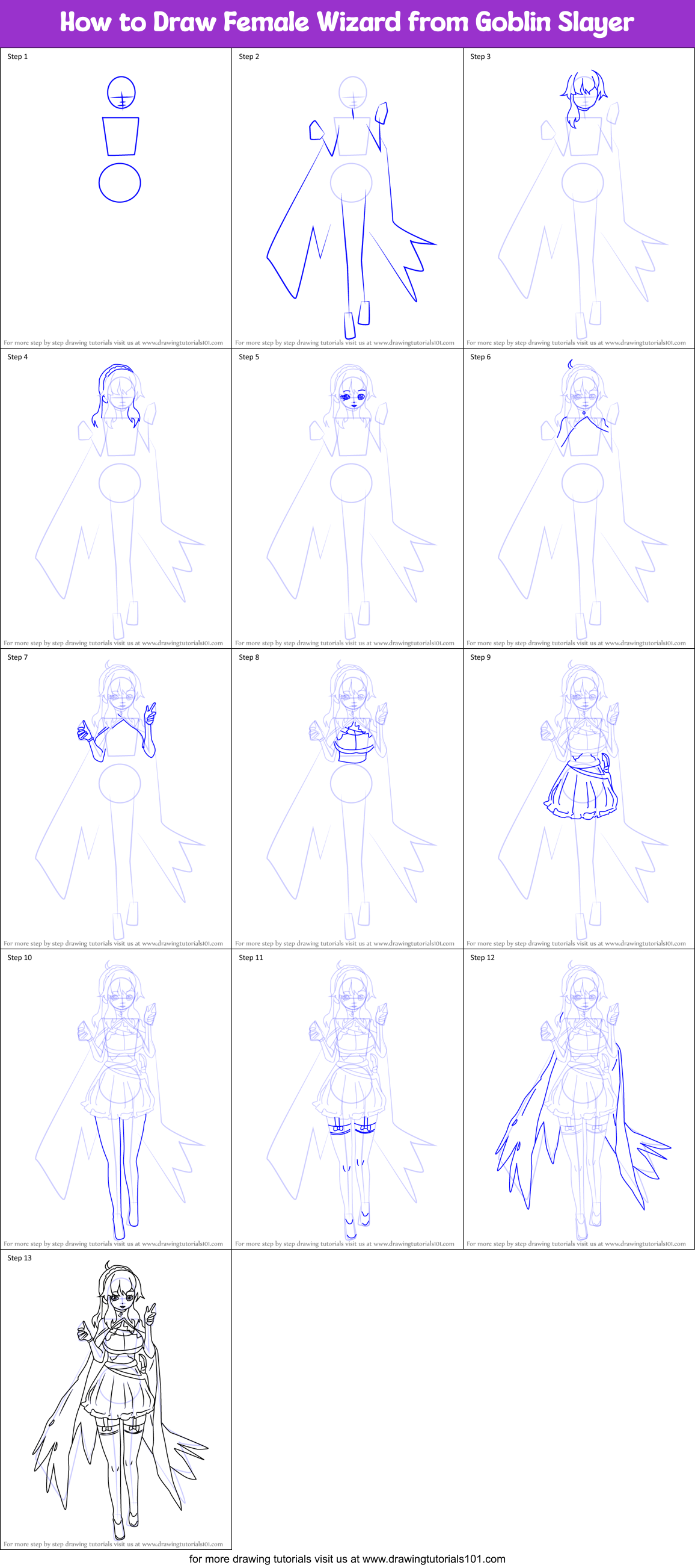 How to Draw Female Wizard from Goblin Slayer Printable Step by Step