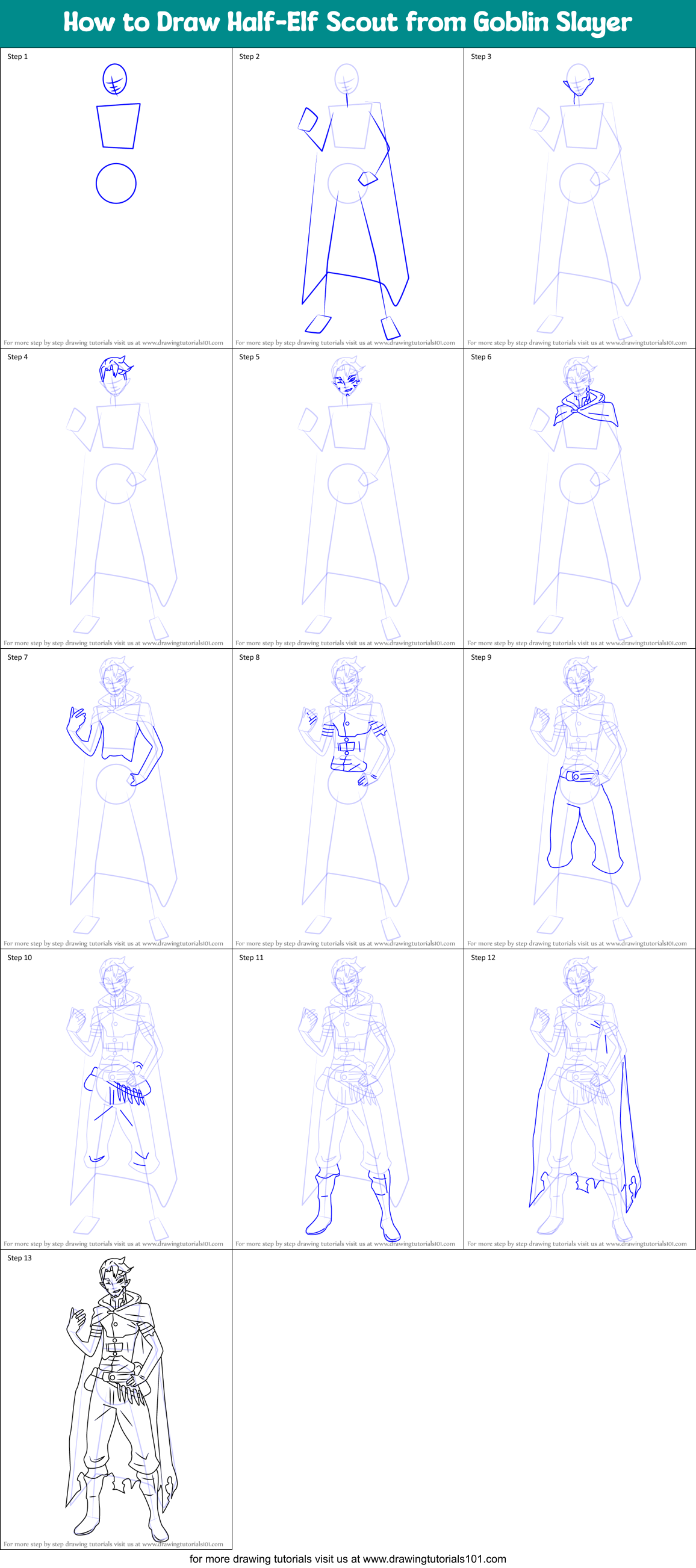 How to Draw Half-Elf Scout from Goblin Slayer Printable Step by Step