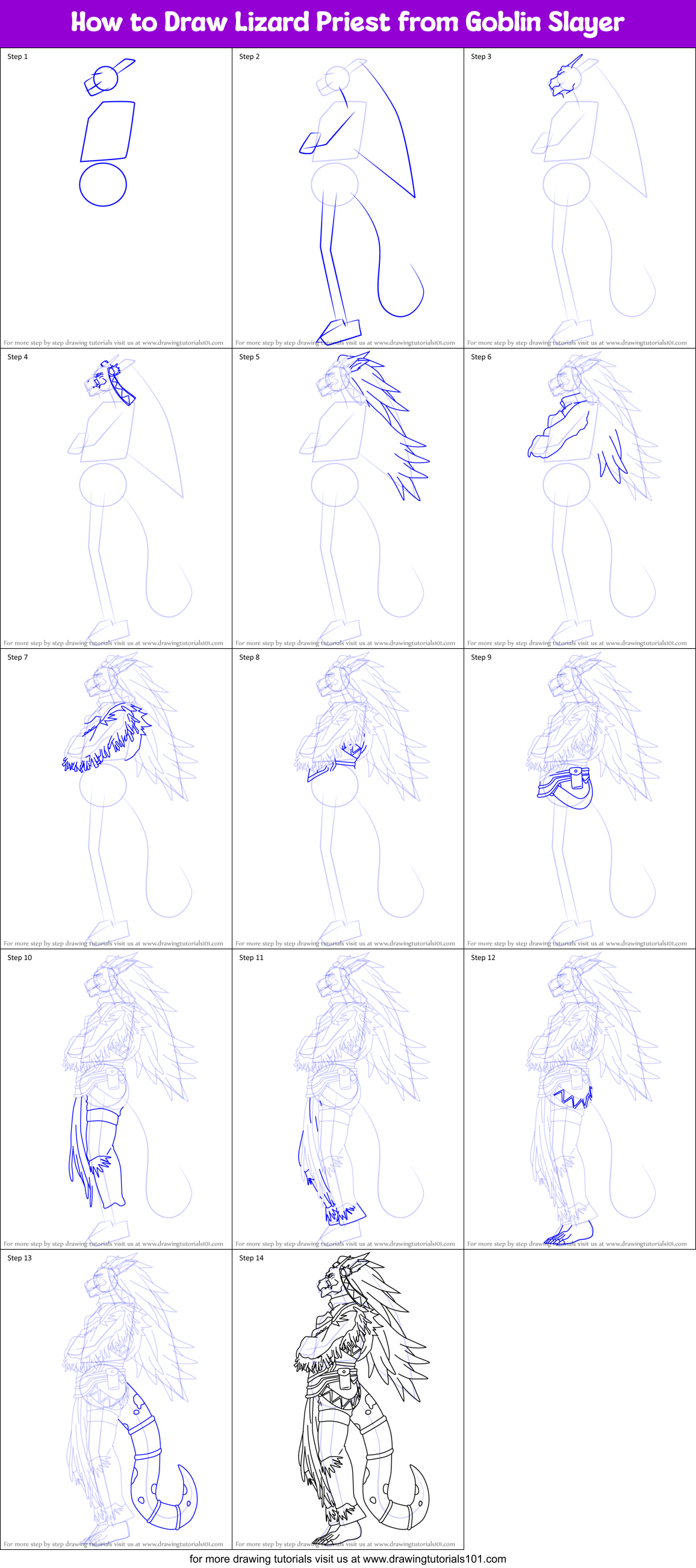 How to Draw Lizard Priest from Goblin Slayer Printable Step by Step