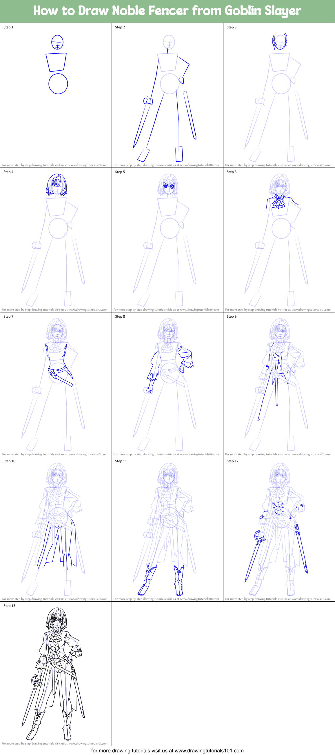 How to Draw Noble Fencer from Goblin Slayer Printable Step by Step