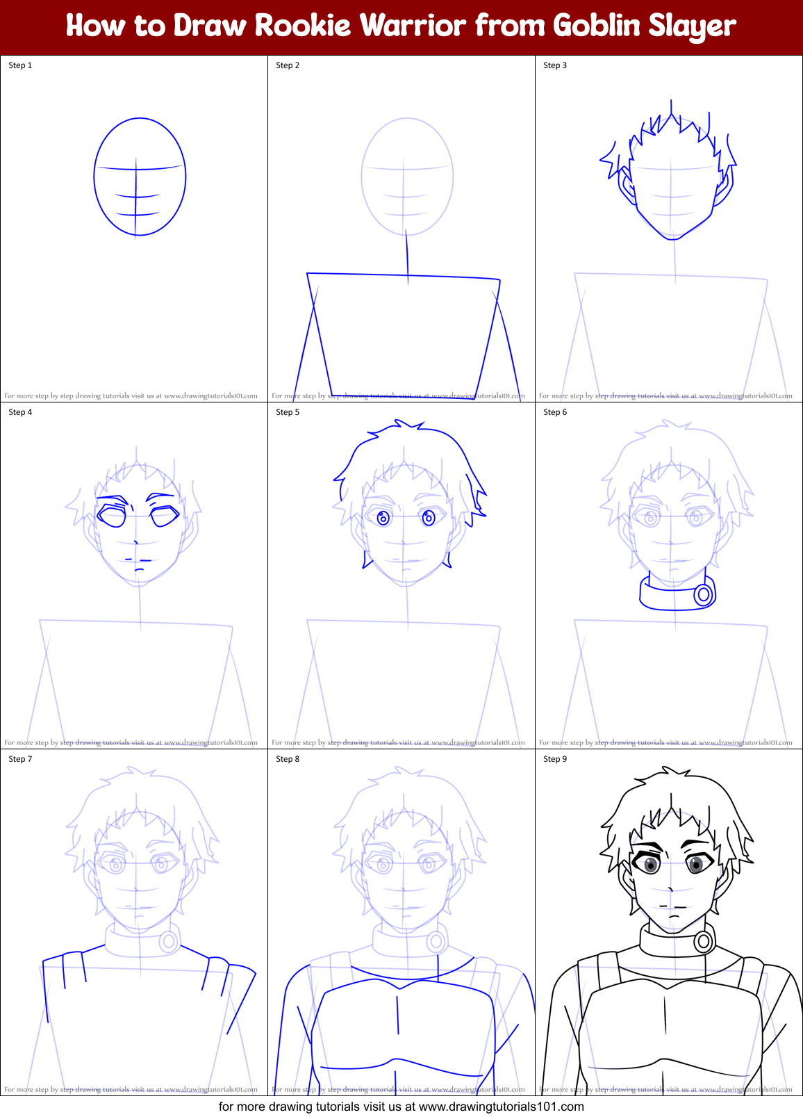 How to Draw Rookie Warrior from Goblin Slayer Printable Step by Step