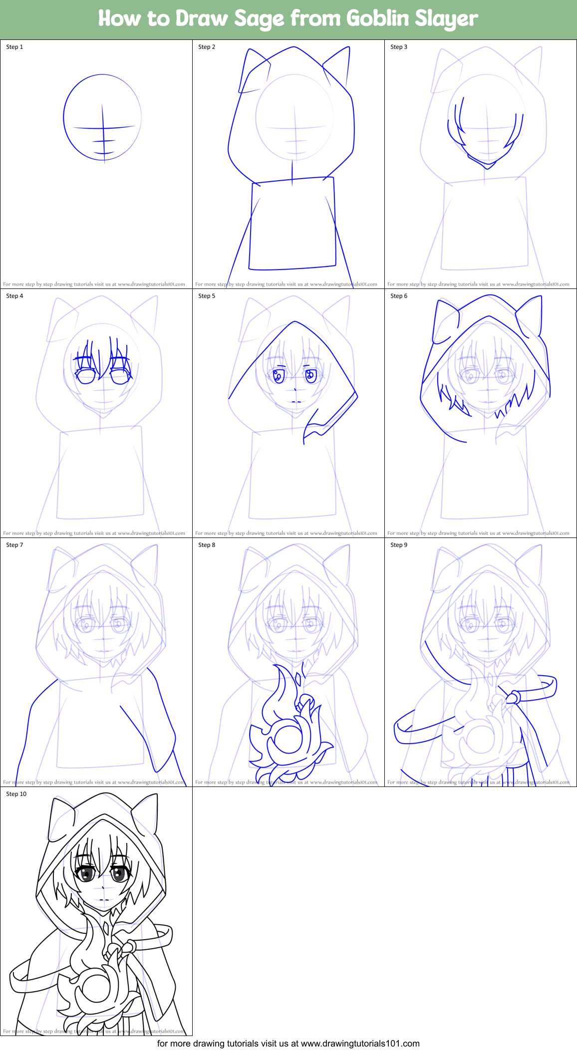 How to Draw Sage from Goblin Slayer Printable Step by Step