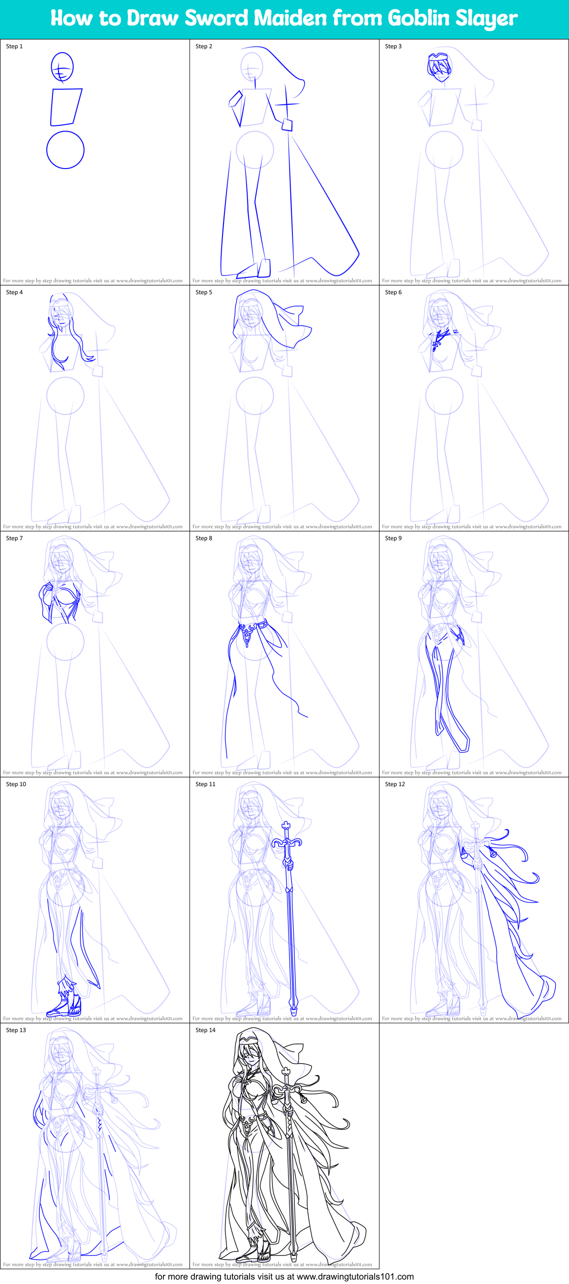 How to Draw Sword Maiden from Goblin Slayer Printable Step by Step