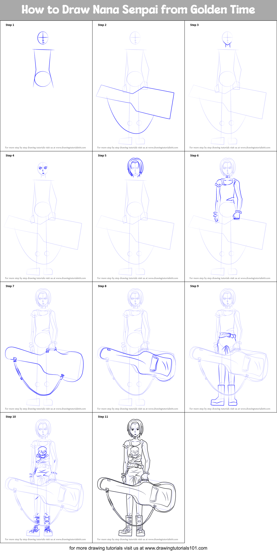 How to Draw Nana Senpai from Golden Time Printable Step by Step