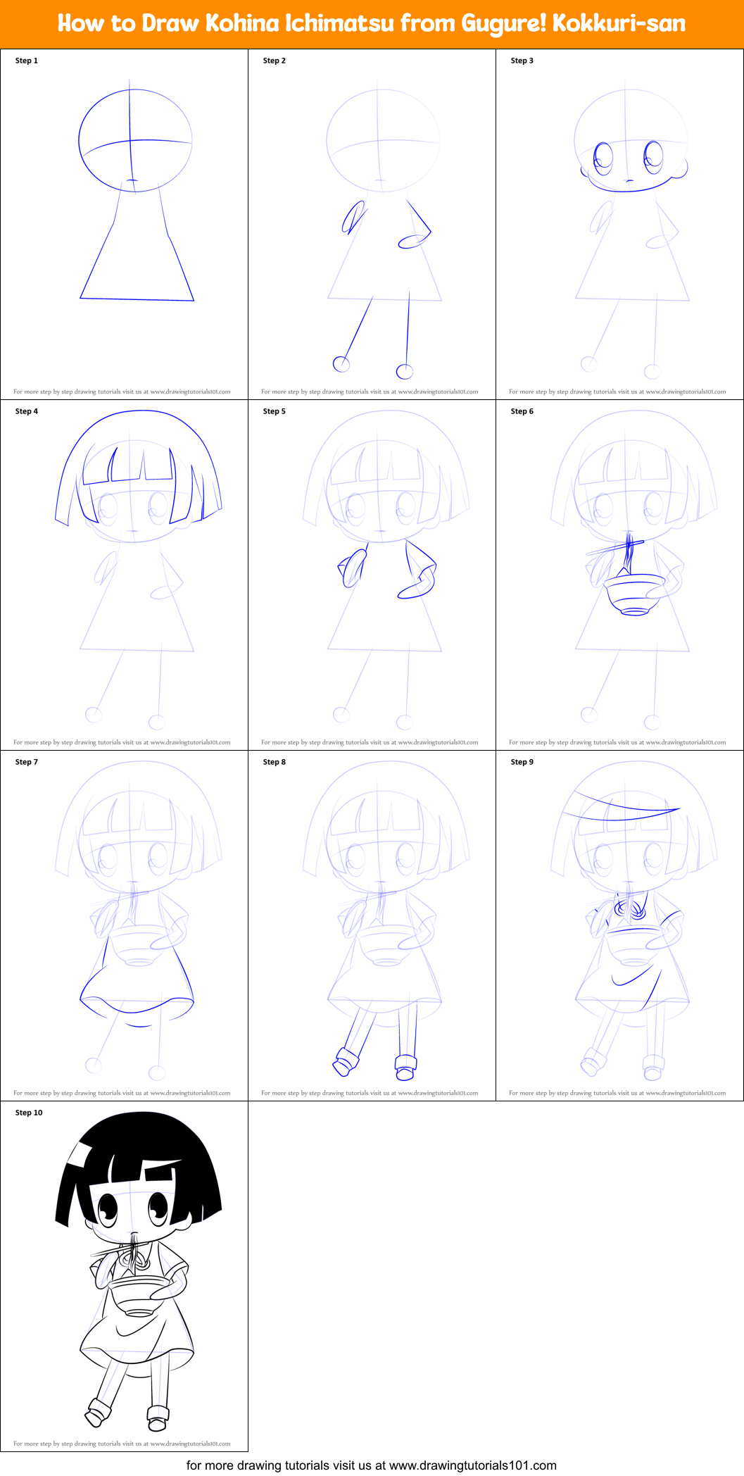 How to Draw Kohina Ichimatsu from Gugure! Kokkuri-san Printable Step by Step