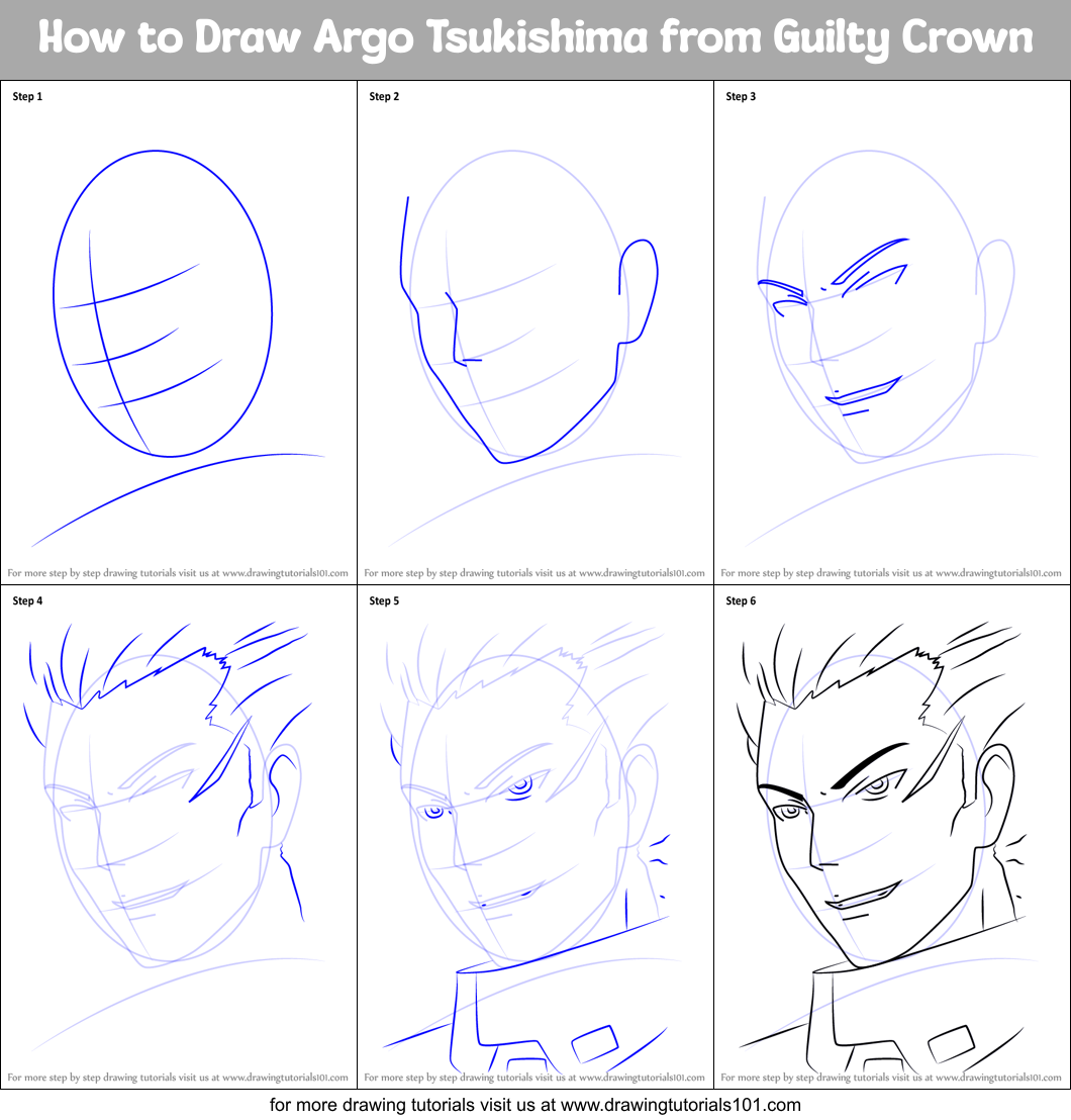 How to Draw Argo Tsukishima from Guilty Crown Printable Step by Step