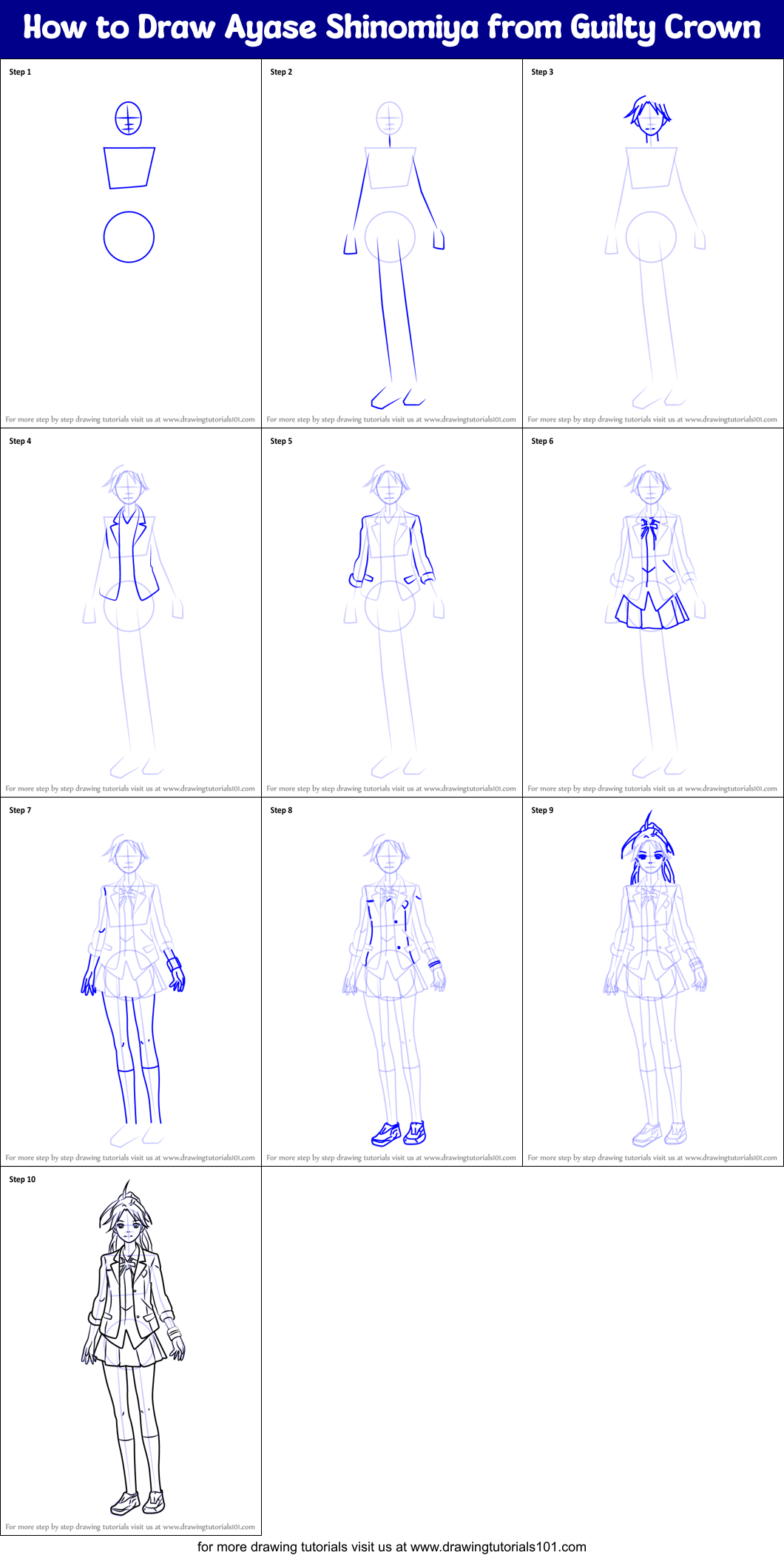 How to Draw Ayase Shinomiya from Guilty Crown Printable Step by Step