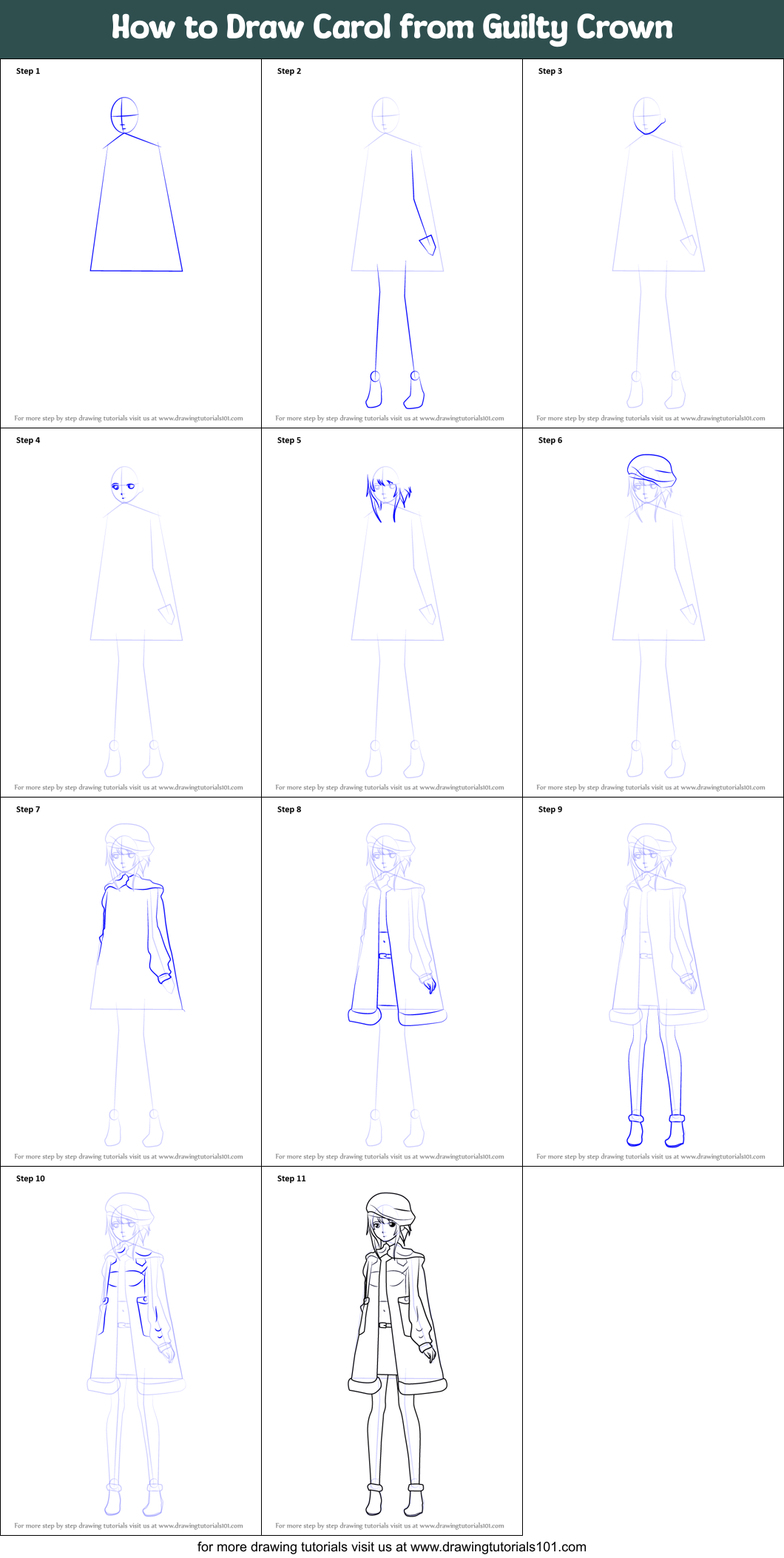 How to Draw Carol from Guilty Crown Printable Step by Step