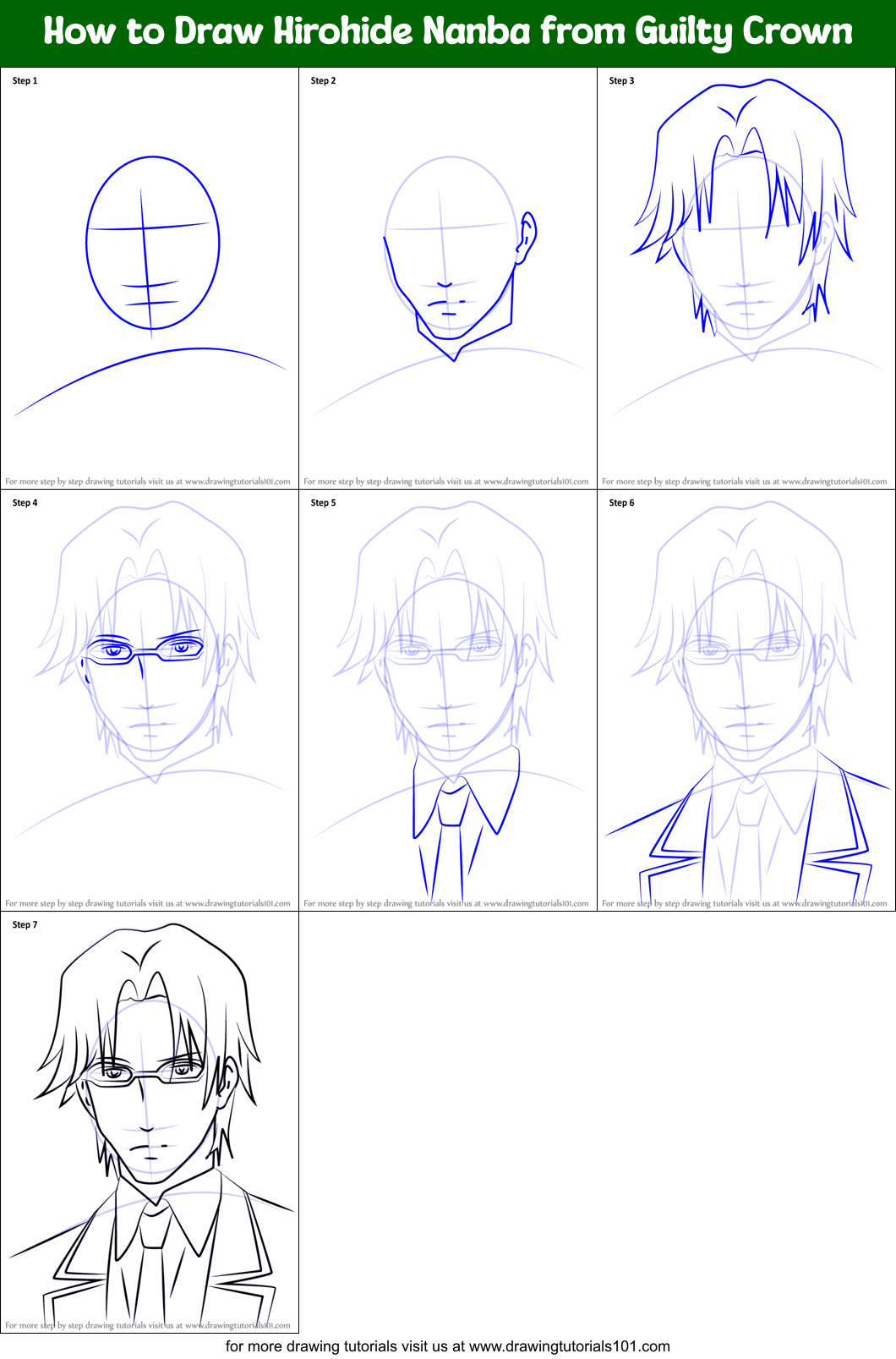 How to Draw Hirohide Nanba from Guilty Crown Printable Step by Step