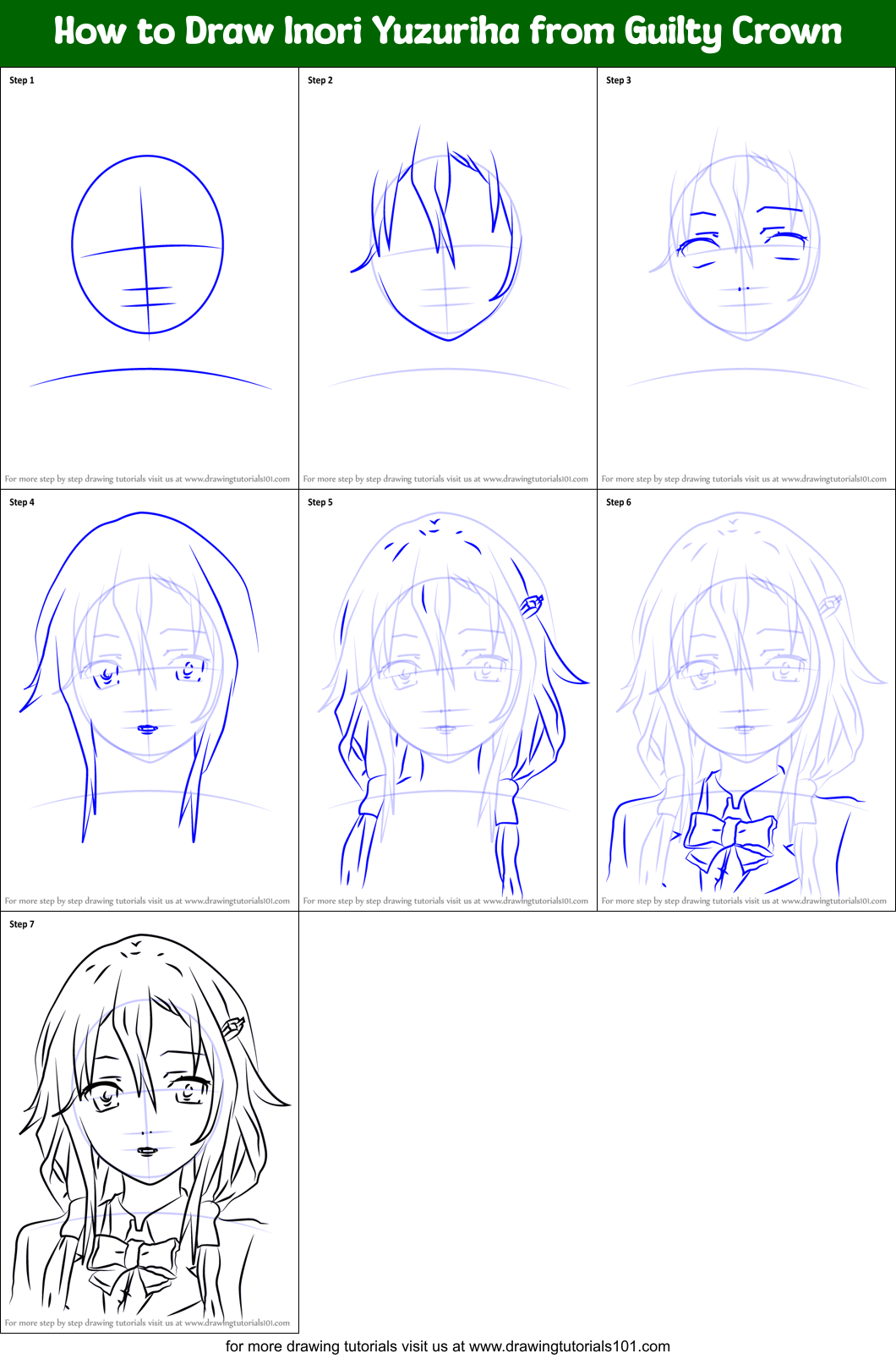 How to Draw Inori Yuzuriha from Guilty Crown Printable Step by Step