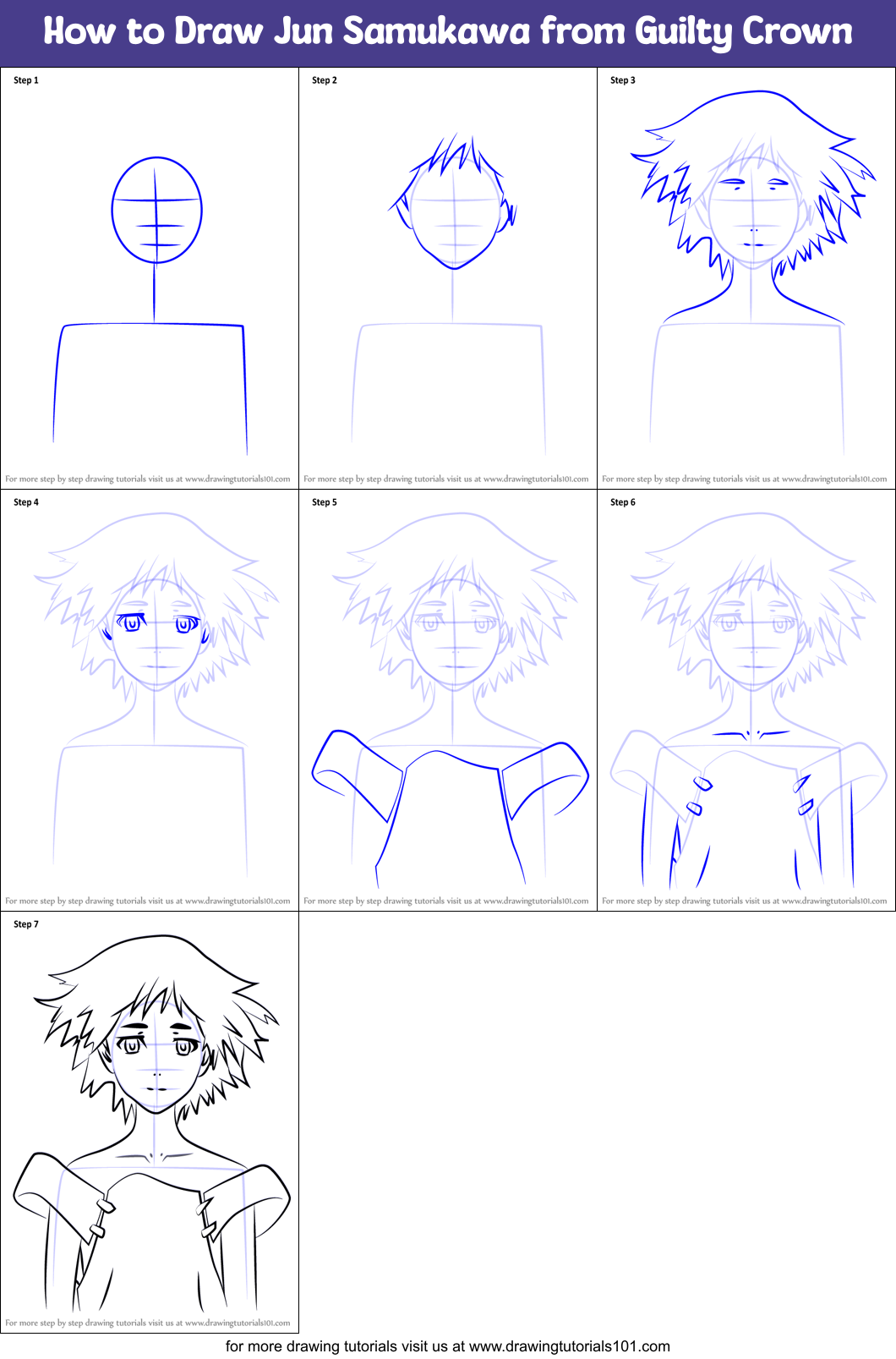How to Draw Jun Samukawa from Guilty Crown Printable Step by Step
