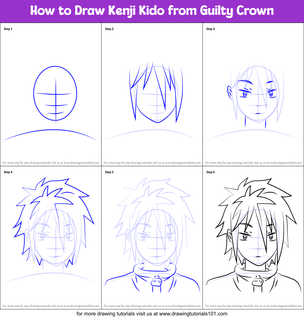 How to Draw Kenji Kido from Guilty Crown Printable Step by Step