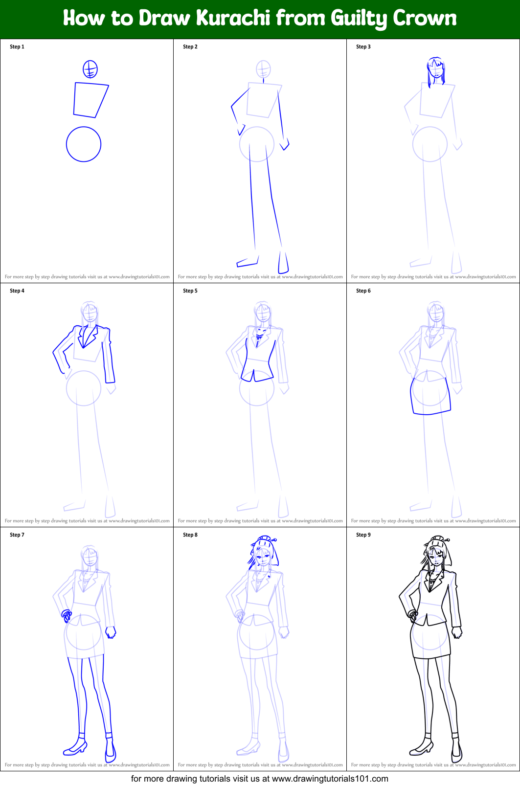 How to Draw Kurachi from Guilty Crown Printable Step by Step