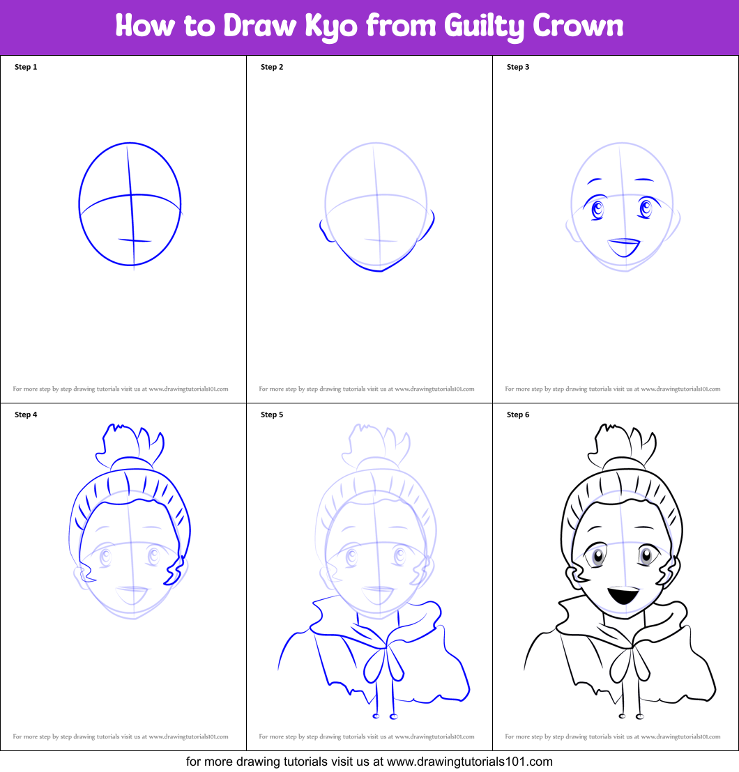 How to Draw Kyo from Guilty Crown Printable Step by Step