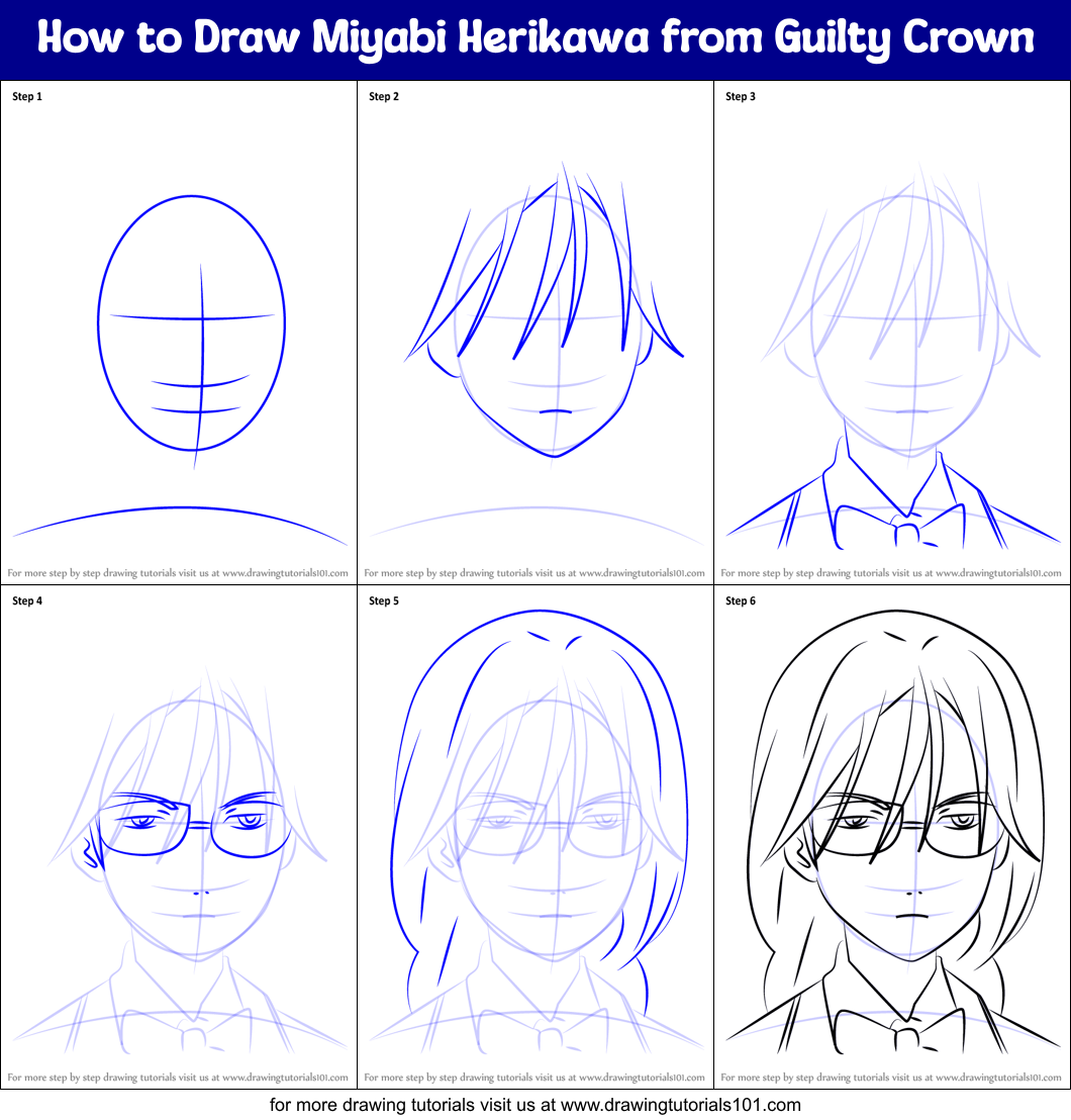 How to Draw Miyabi Herikawa from Guilty Crown Printable Step by Step