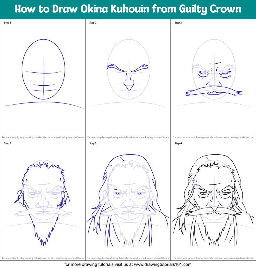 How to Draw Okina Kuhouin from Guilty Crown Printable Step by Step