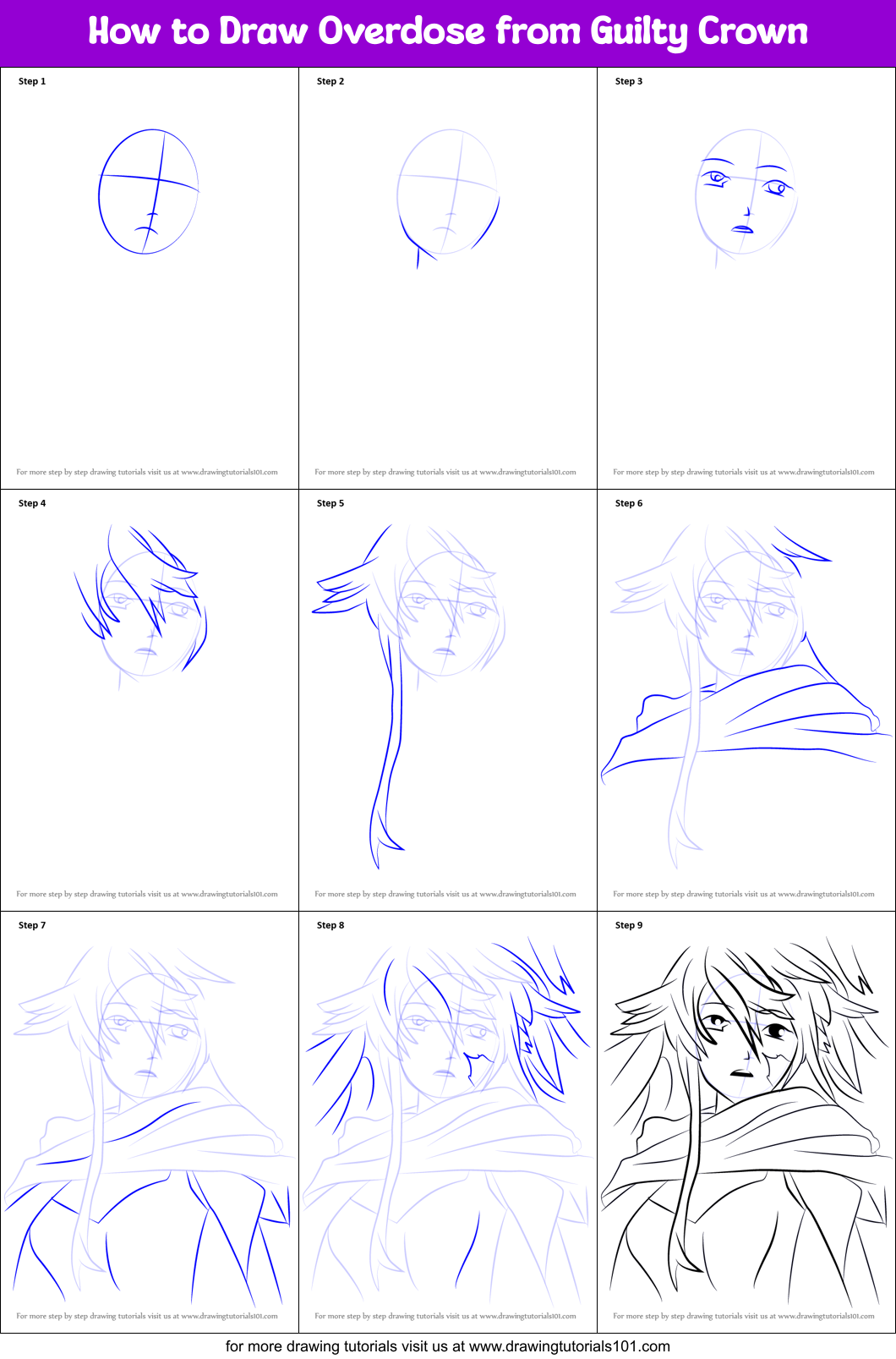 How to Draw Overdose from Guilty Crown Printable Step by Step
