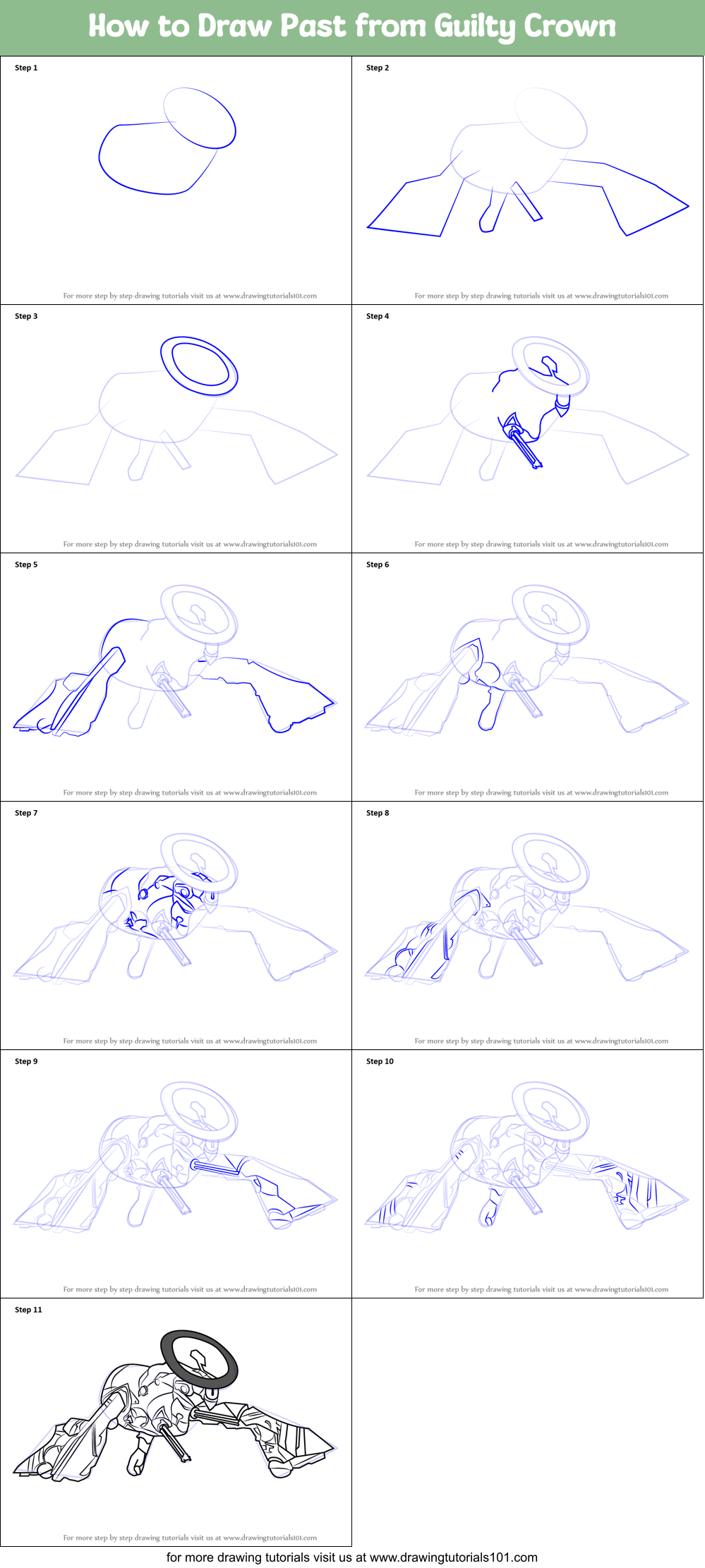 How to Draw Past from Guilty Crown Printable Step by Step