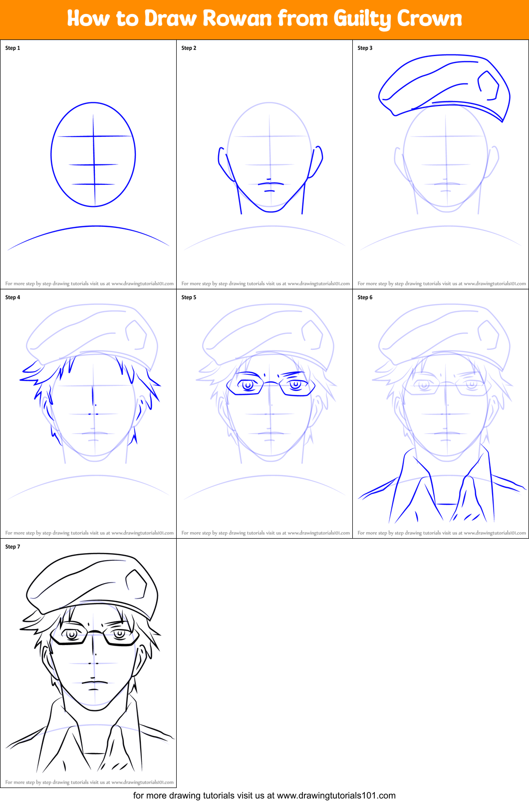 How to Draw Rowan from Guilty Crown Printable Step by Step
