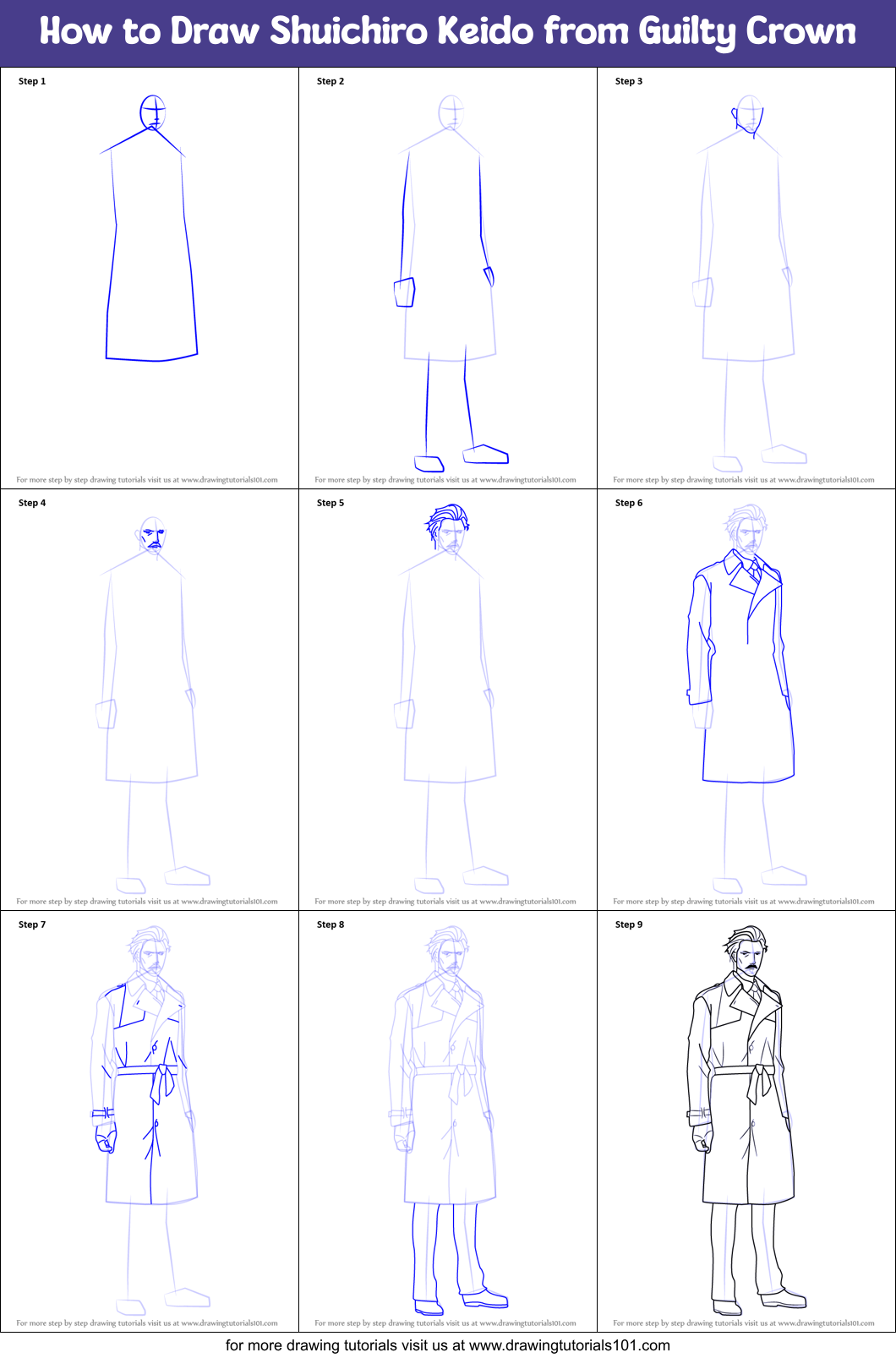 How to Draw Shuichiro Keido from Guilty Crown Printable Step by Step