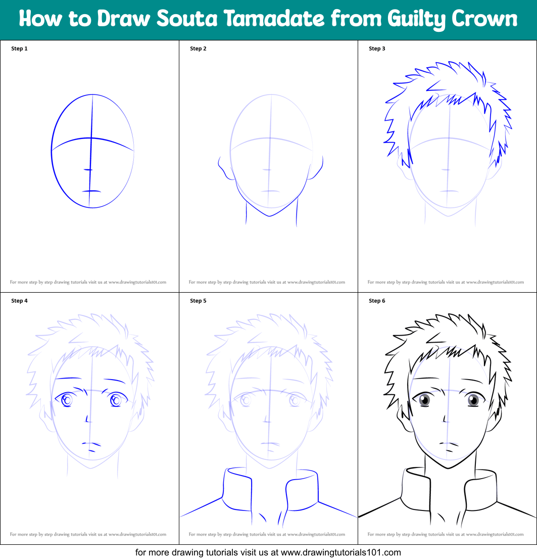 How to Draw Souta Tamadate from Guilty Crown Printable Step by Step