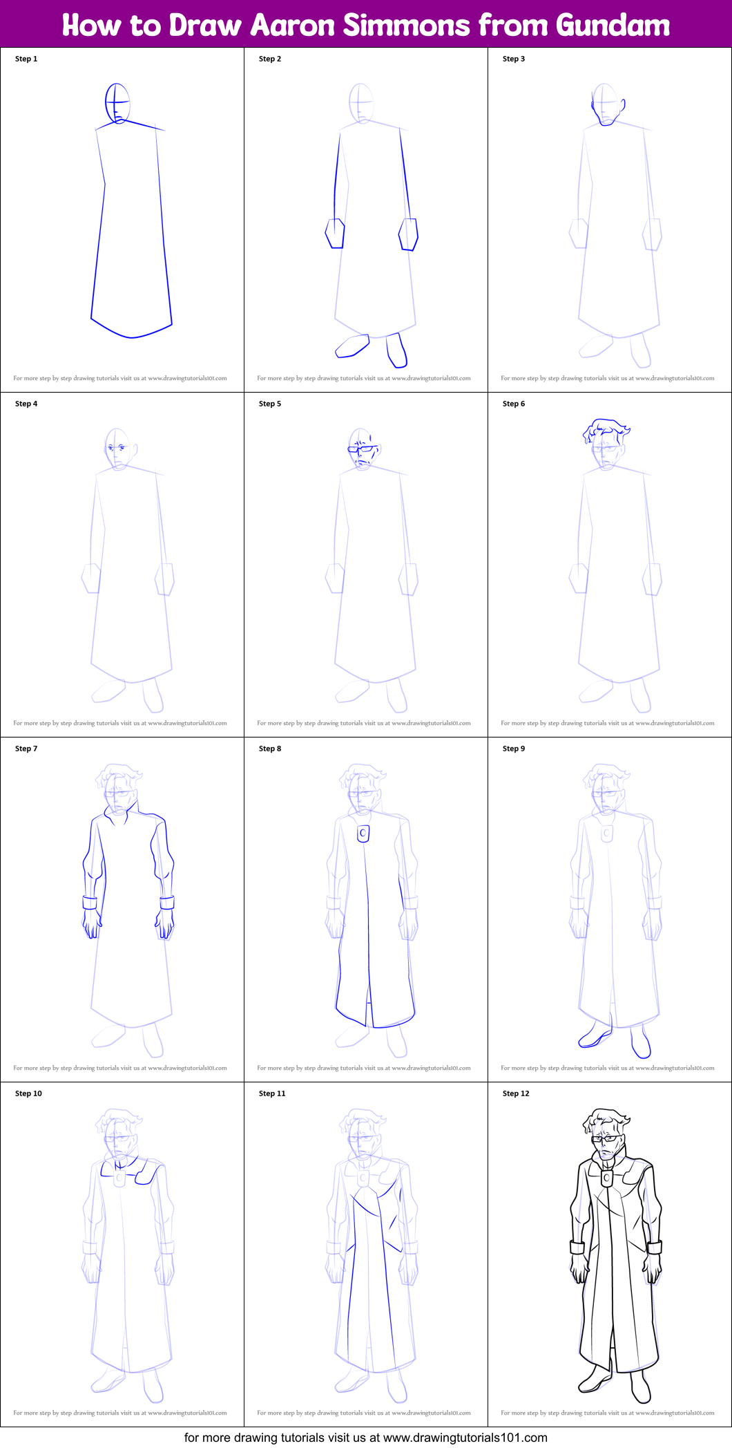How to Draw Aaron Simmons from Gundam Printable Step by Step