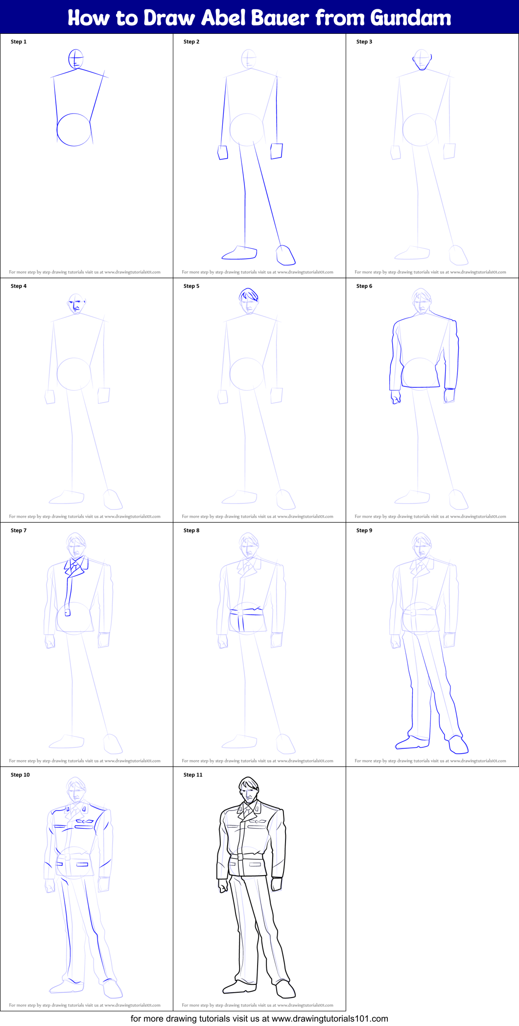 How to Draw Abel Bauer from Gundam Printable Step by Step