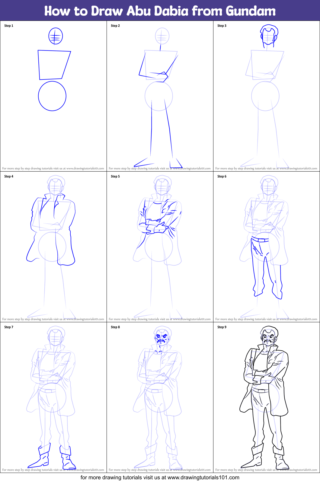 How to Draw Abu Dabia from Gundam Printable Step by Step