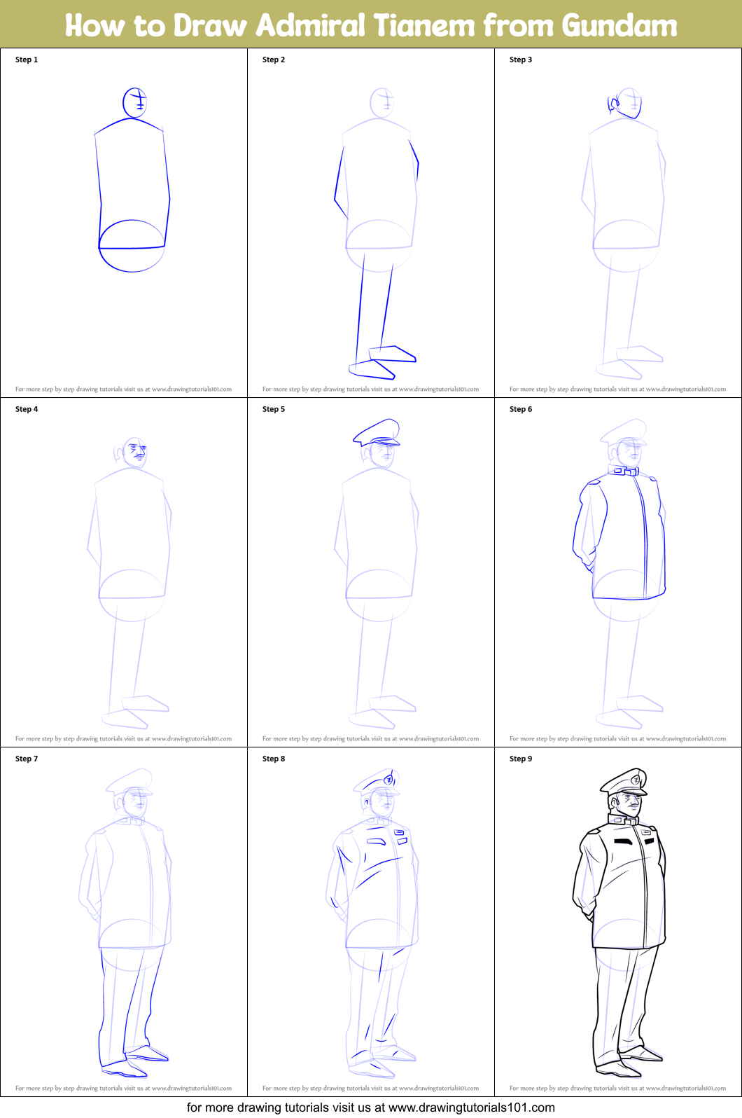 How to Draw Admiral Tianem from Gundam Printable Step by Step