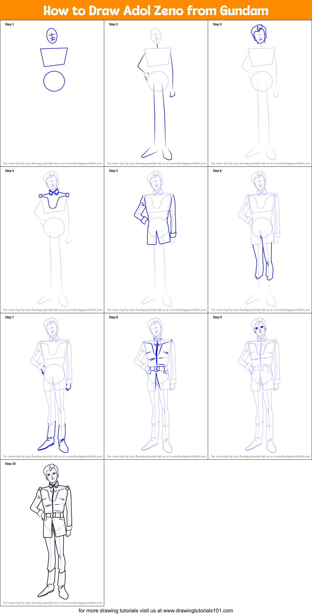 How to Draw Adol Zeno from Gundam Printable Step by Step