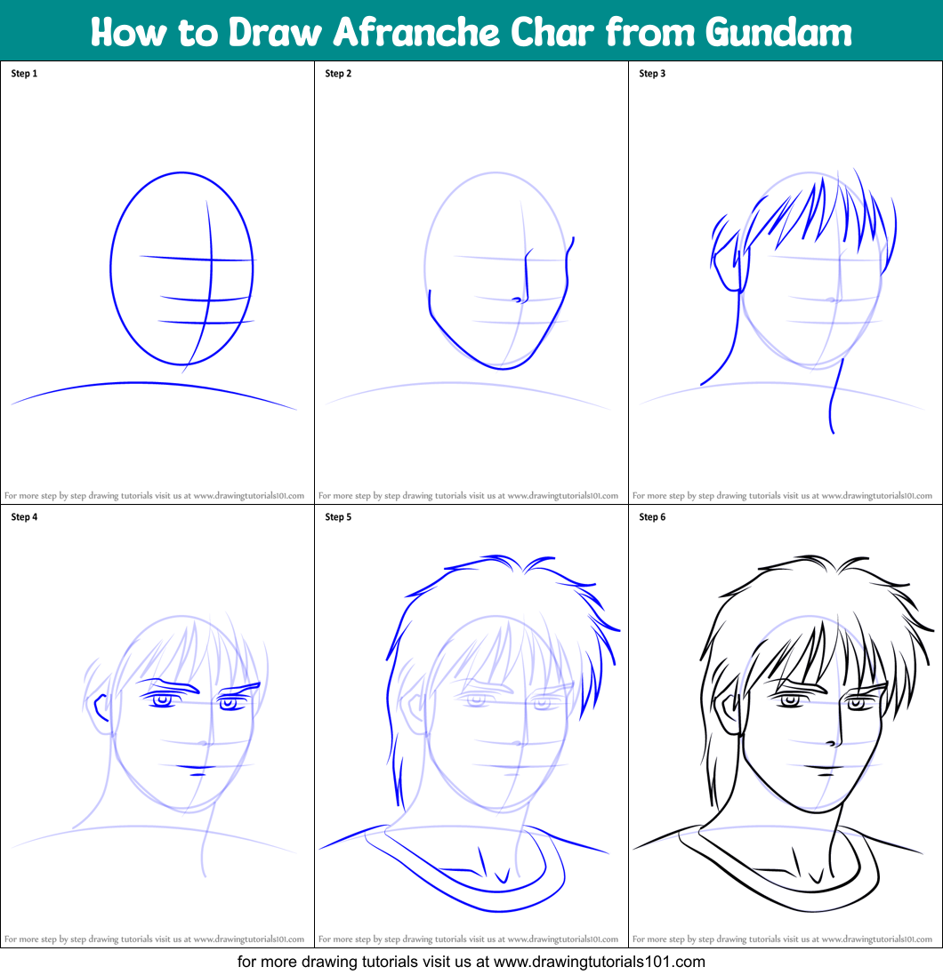 How to Draw Afranche Char from Gundam Printable Step by Step