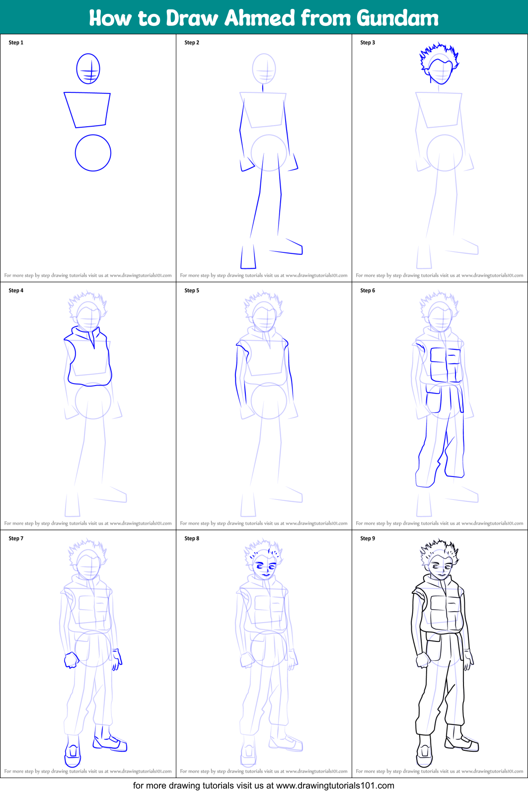 How to Draw Ahmed from Gundam Printable Step by Step