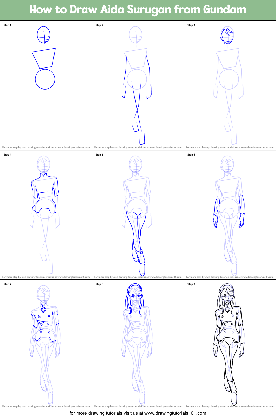 How to Draw Aida Surugan from Gundam Printable Step by Step