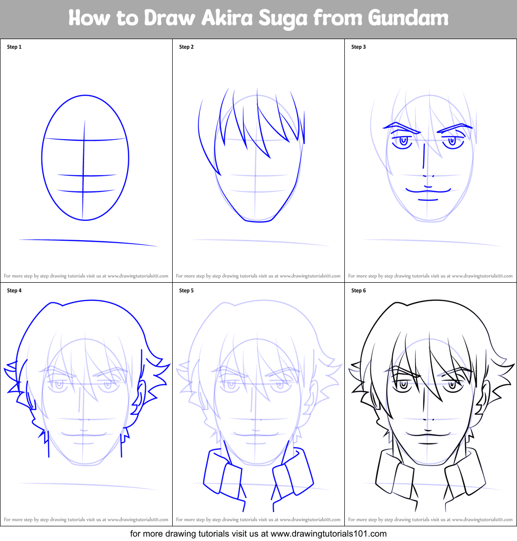 How to Draw Akira Suga from Gundam Printable Step by Step