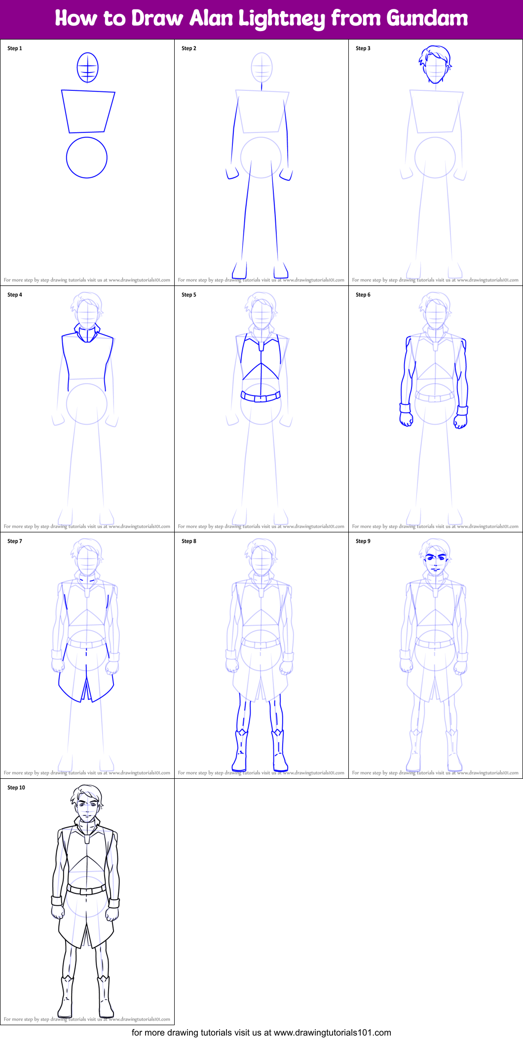 How to Draw Alan Lightney from Gundam Printable Step by Step