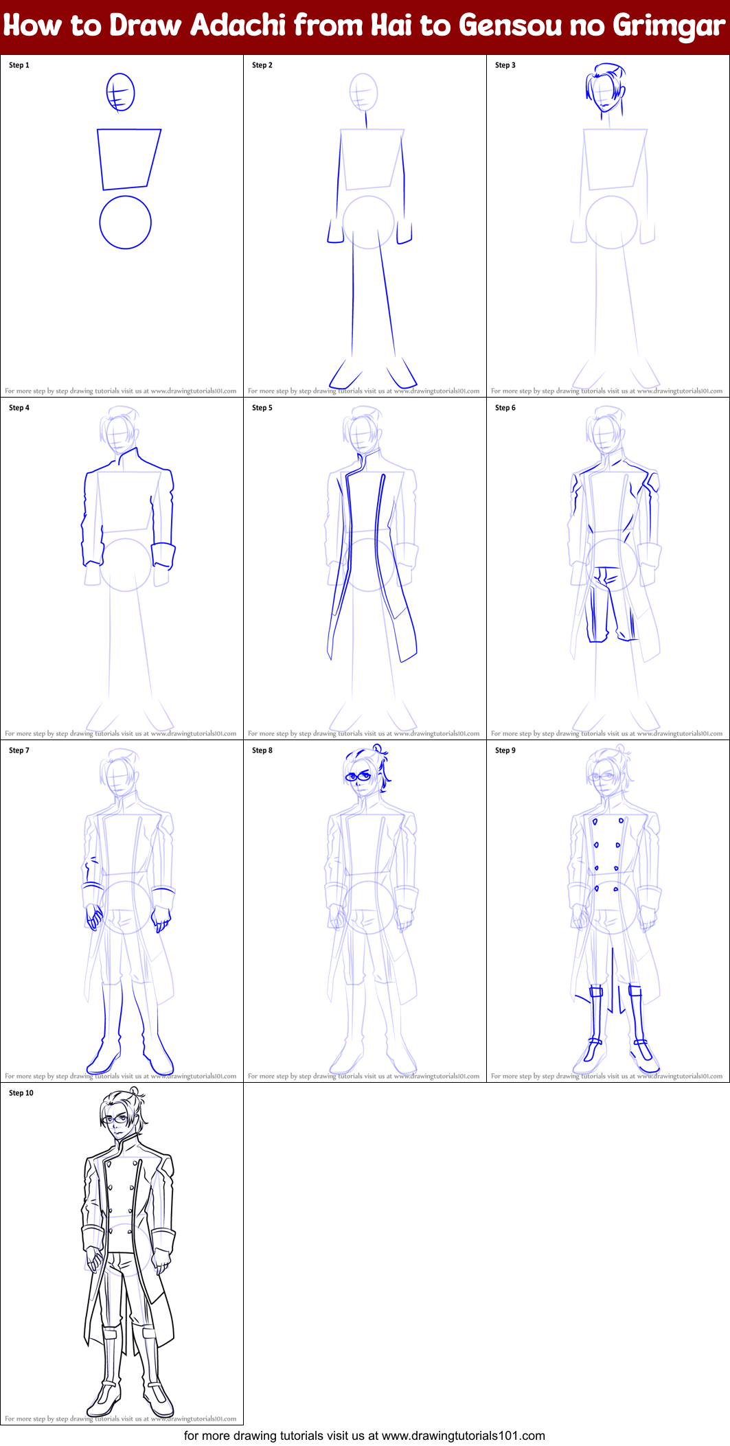 How to Draw Adachi from Hai to Gensou no Grimgar Printable Step by Step